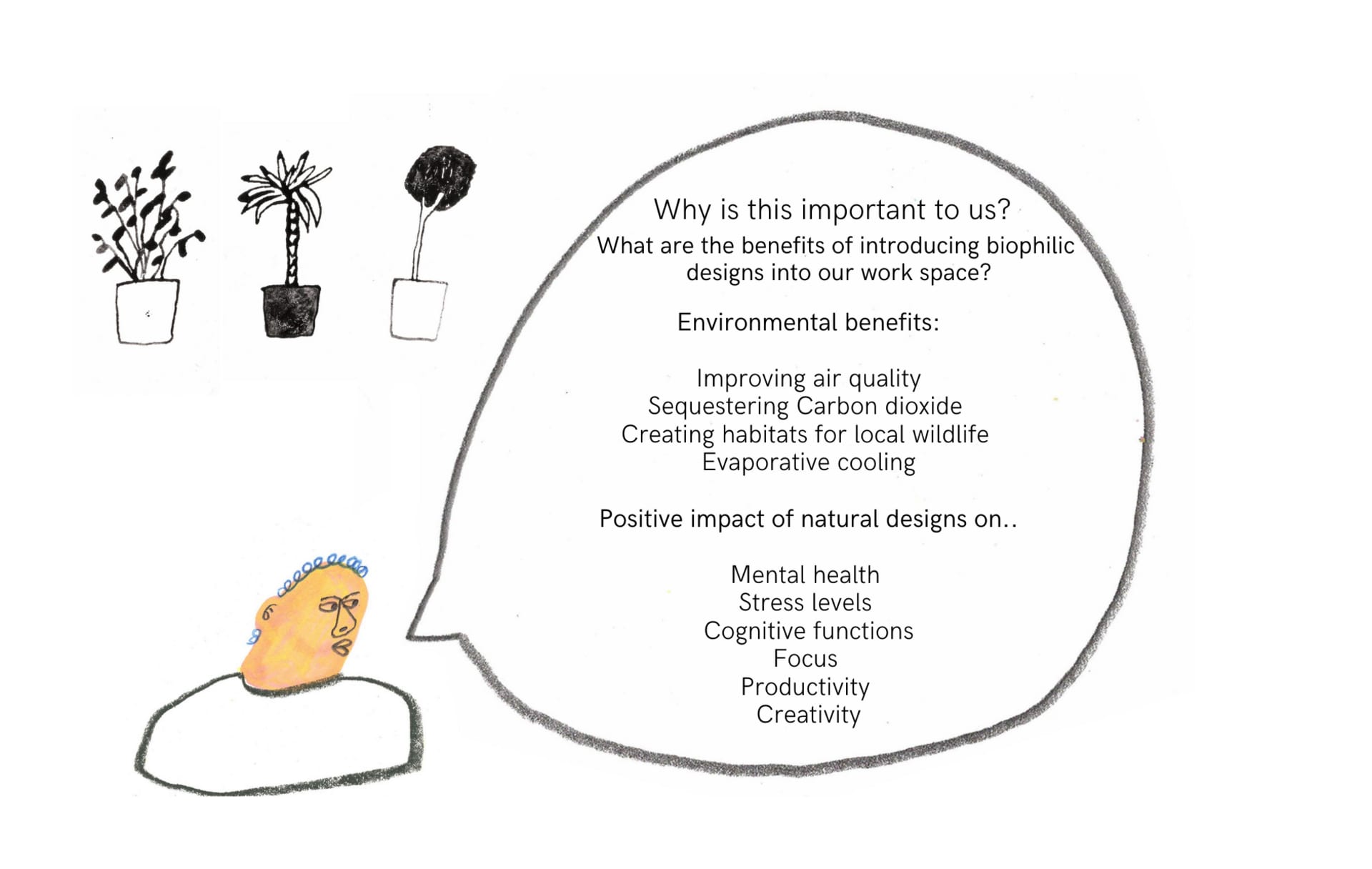 benefits of biophilic design within an illustration