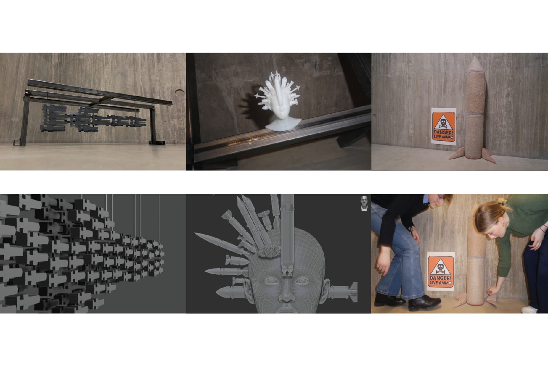 Three-part installation project representing different rocket installations.