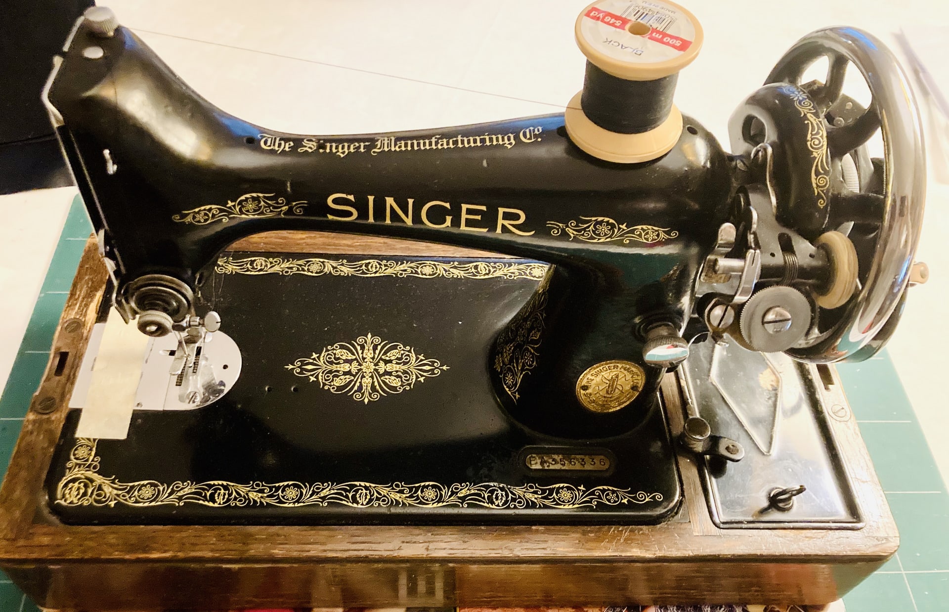 In reproducing a facsimile uniform from an early League sewing pattern, I attempted to replicate the conditions of the time as closely as possible, using a hand-cranked Singer sewing machine made in 1