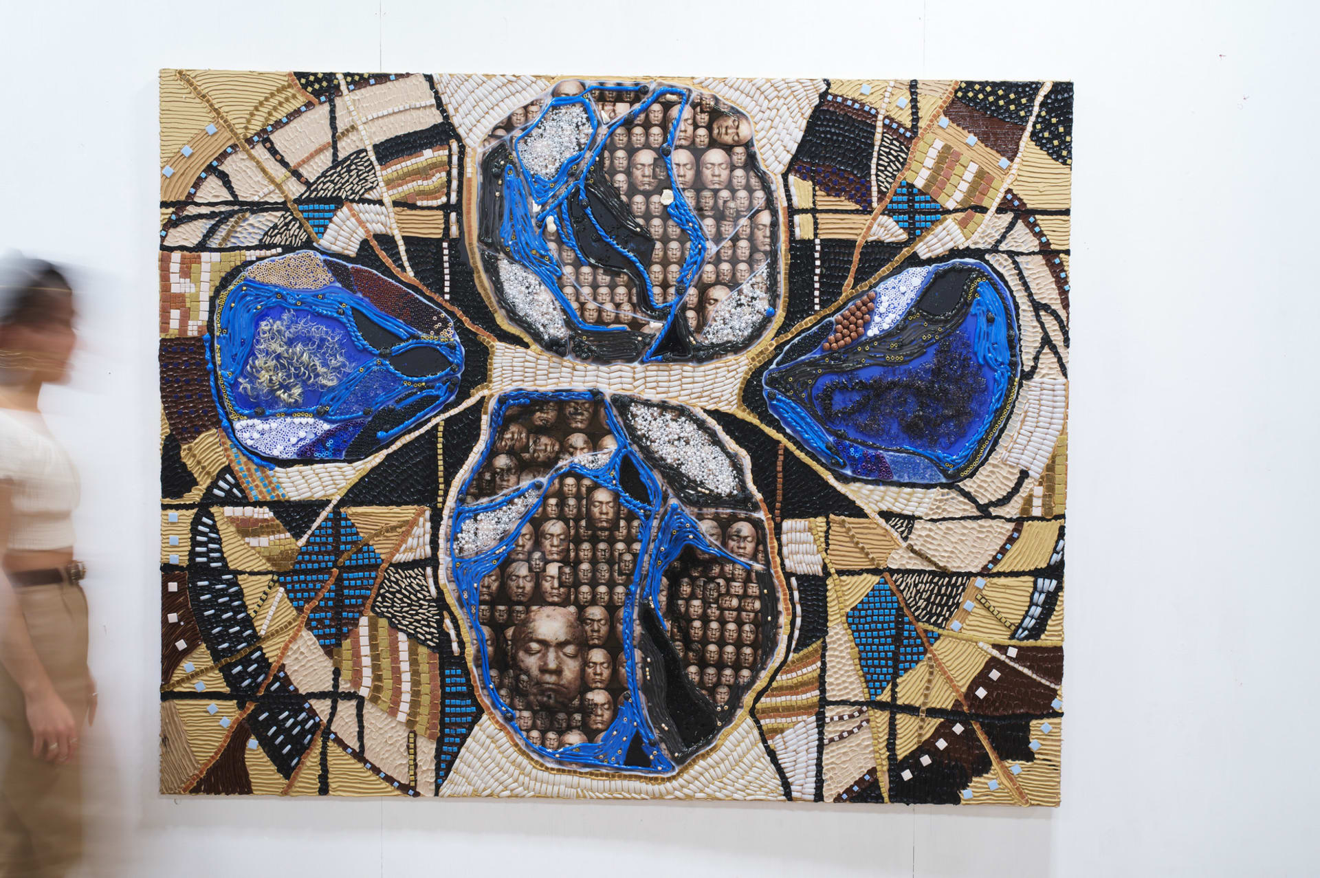 "From The One To The Universe"
200x160cm
silicone, acrylic paste, collected ornaments on board
2023 