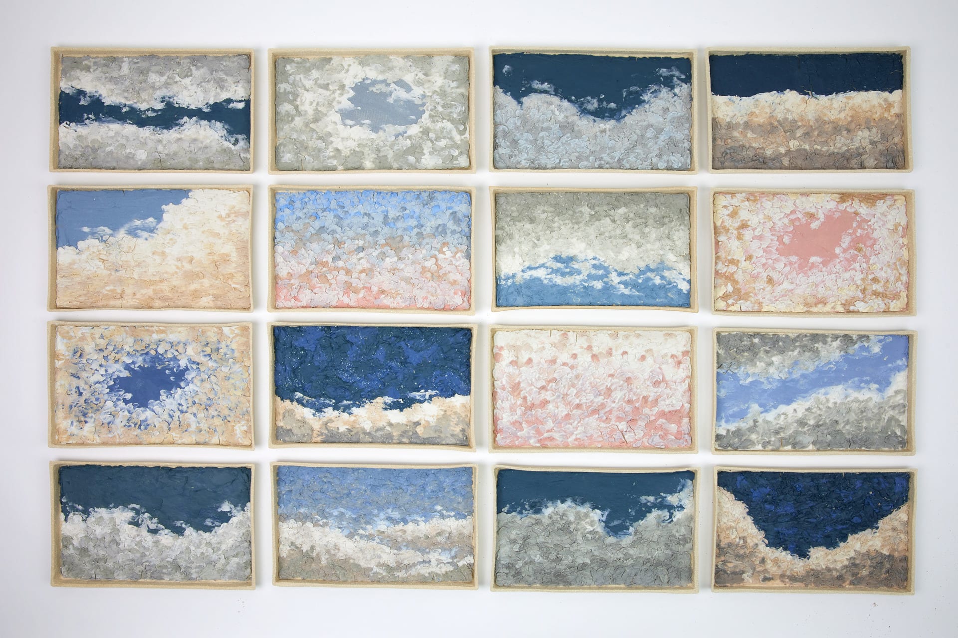 16 wall based ceramic pieces those are inspired by sky and cloud.