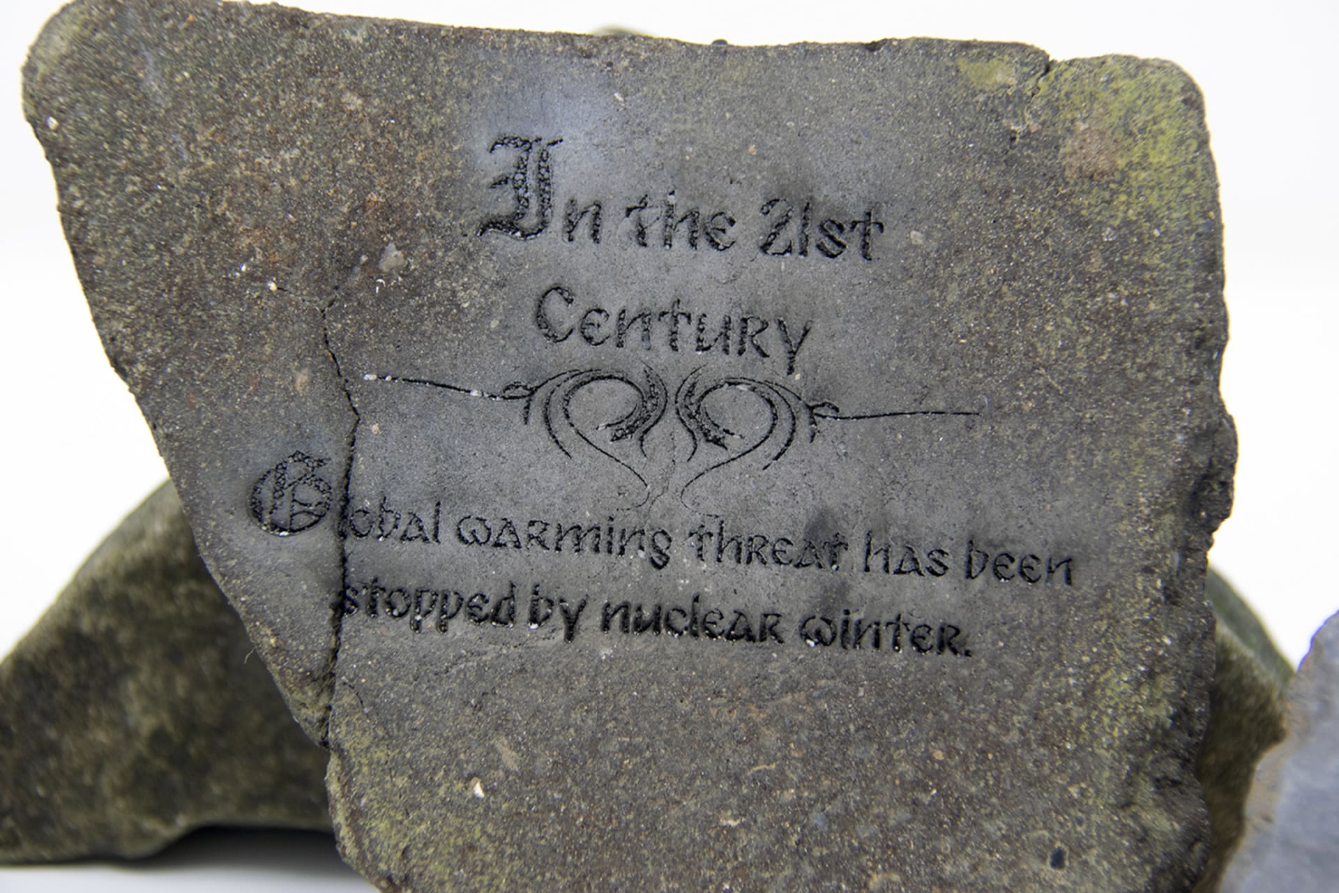 A piece of concrete that says that global warming was halted by nuclear winter in the 21st century.