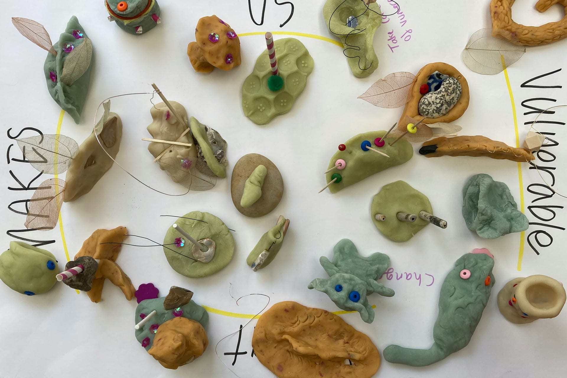 Image of objects made during workshops with Youngsook Choi and Eva Freeman with residents of the Spring Grove Care Home.