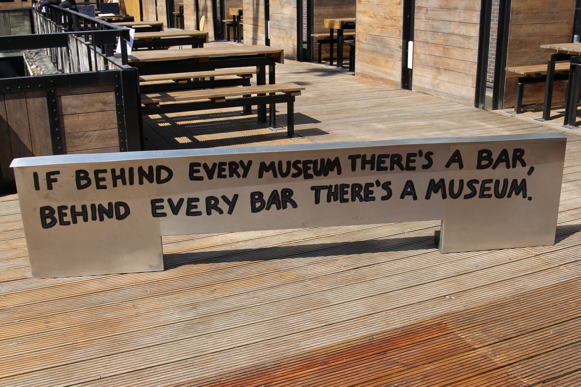  At the back of the counter it is written: "if behind every museum there's a bar, behind every bar there's a museum."