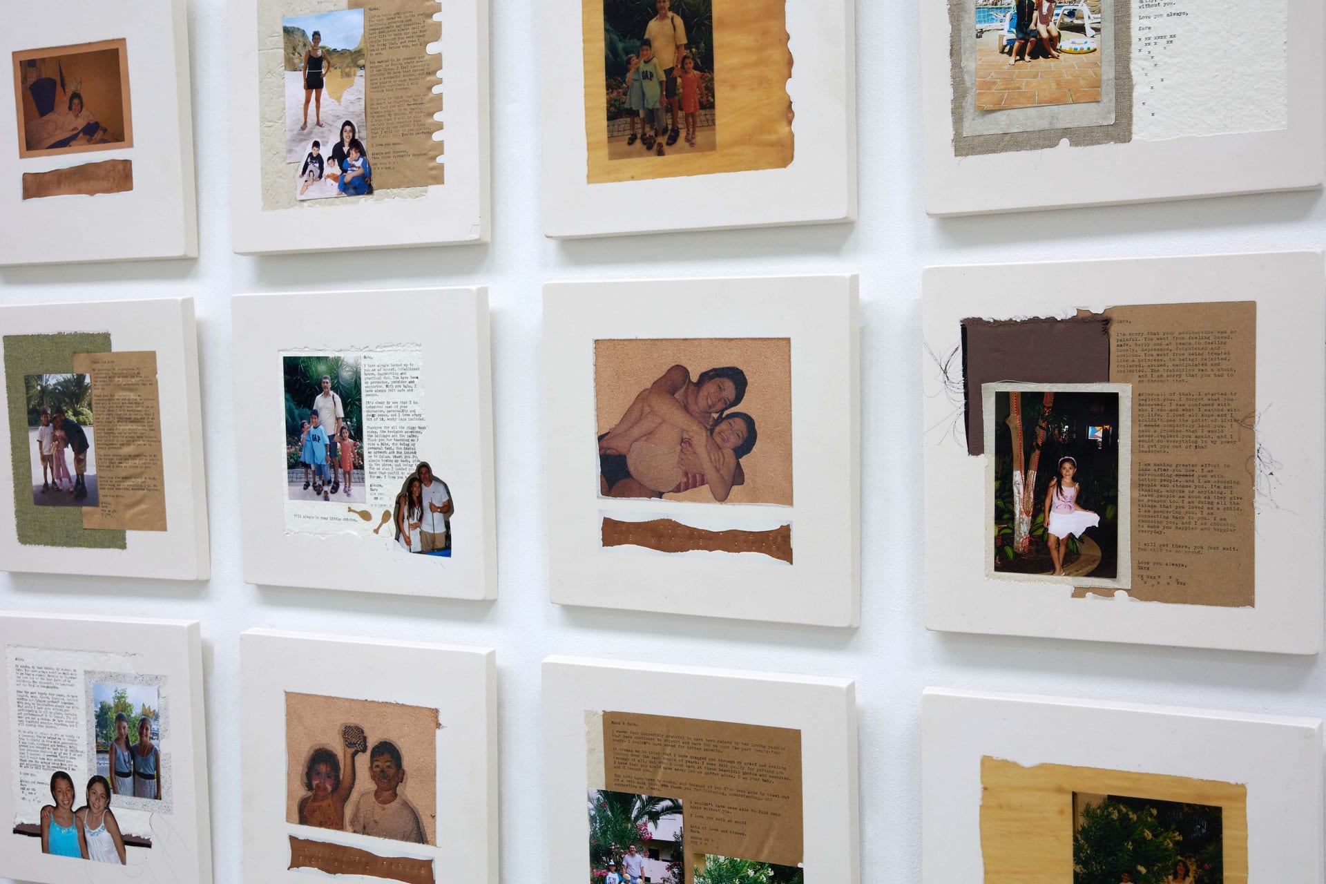 Digital photographs, typewritten letters, copper, leather, recycled paper and fabric embedded into Jesmonite.