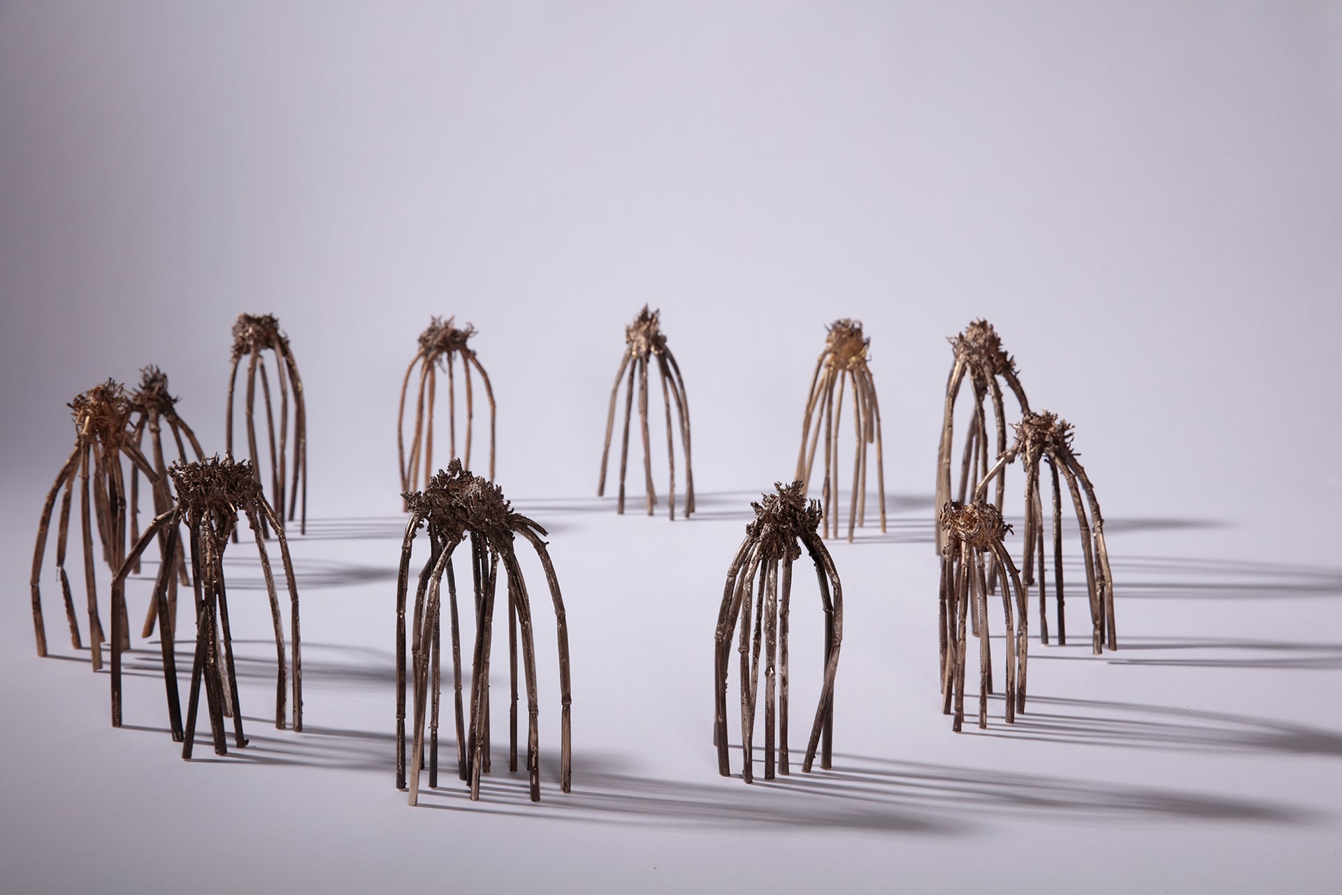 A circle of upturned wheat root systems cast in bronze