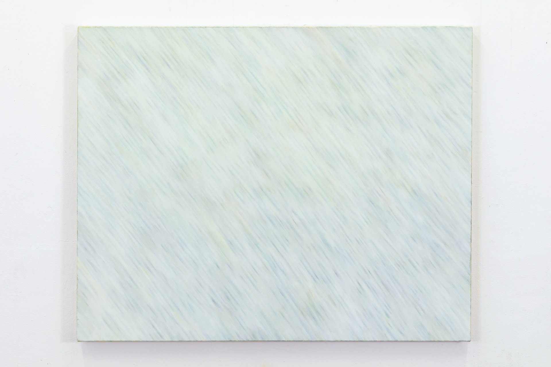 a white/light green painting with darker green lines coming through 