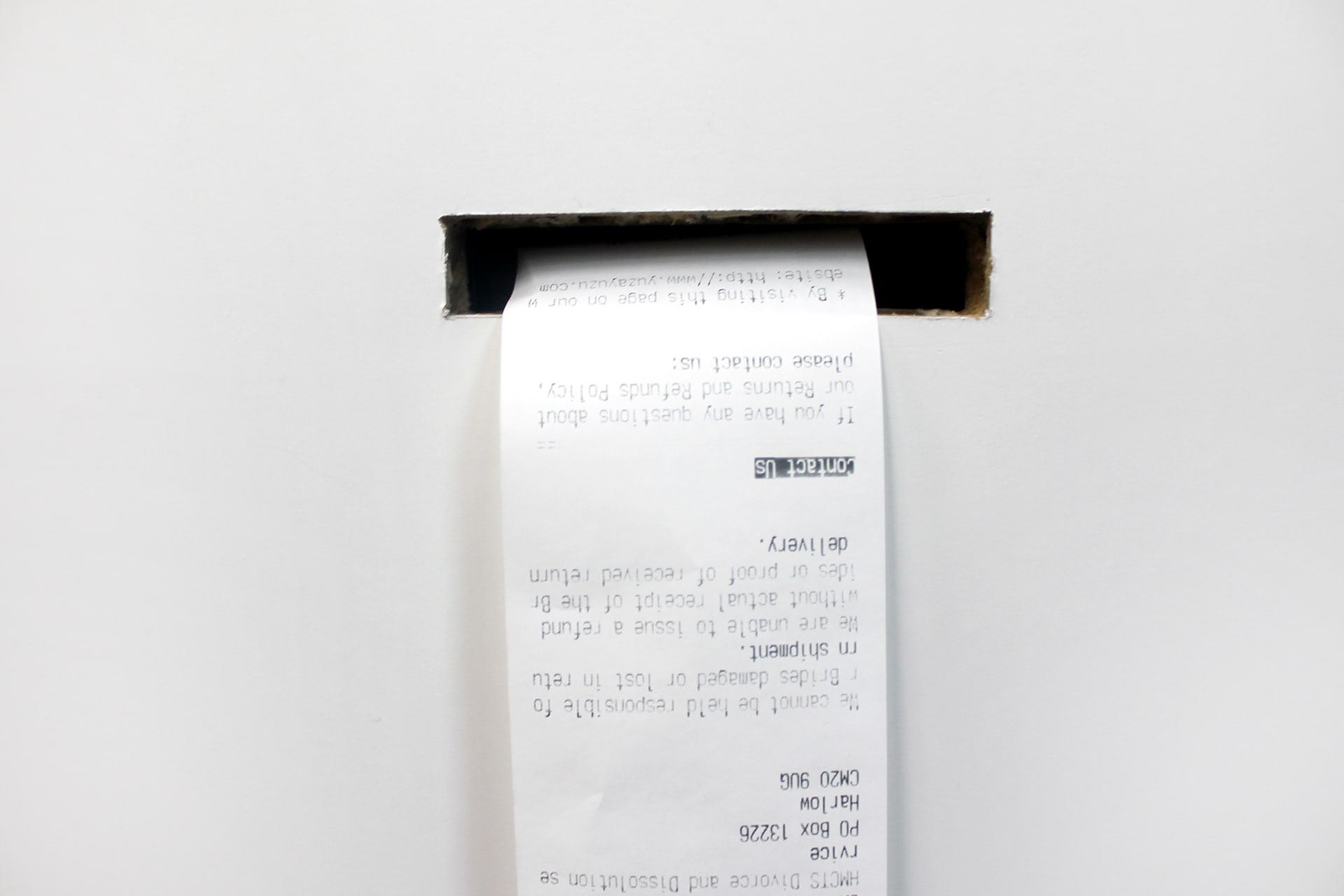 Detailed shot of the receipt