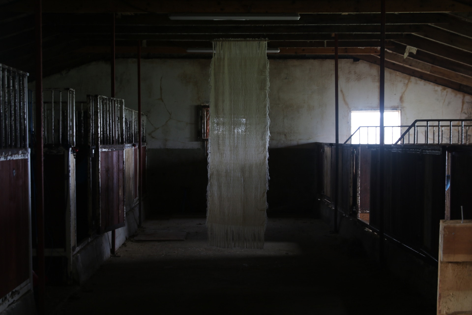 installation of woven textile at farm