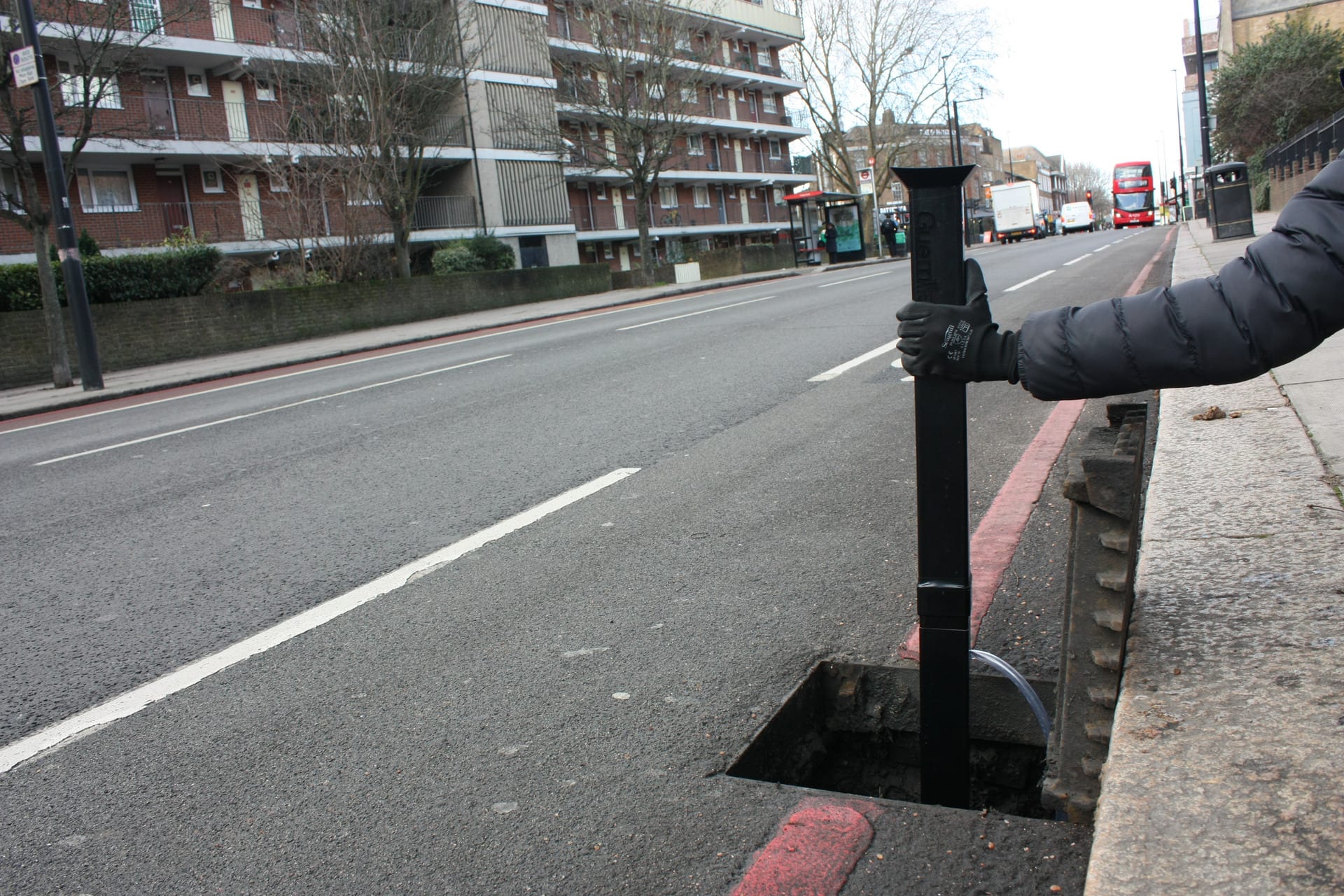 One Guerrilla module is lowered into a gully pot