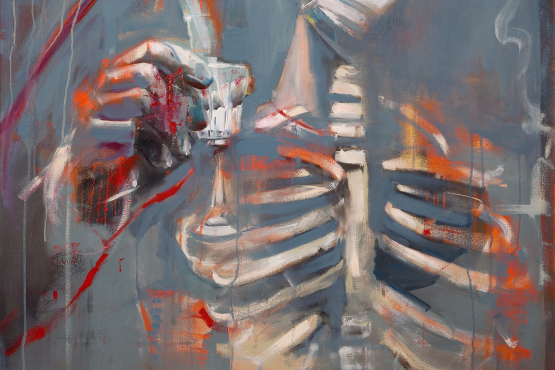 Abstract ribcage, section of a  painting. Rough aggressive strokes. 