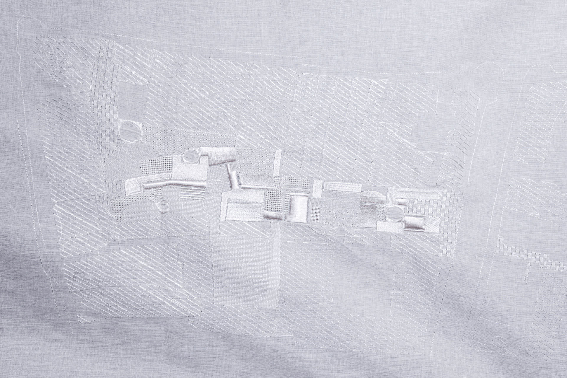  Ground levels plan. Digital embroidery with off white sheen thread on fine calico