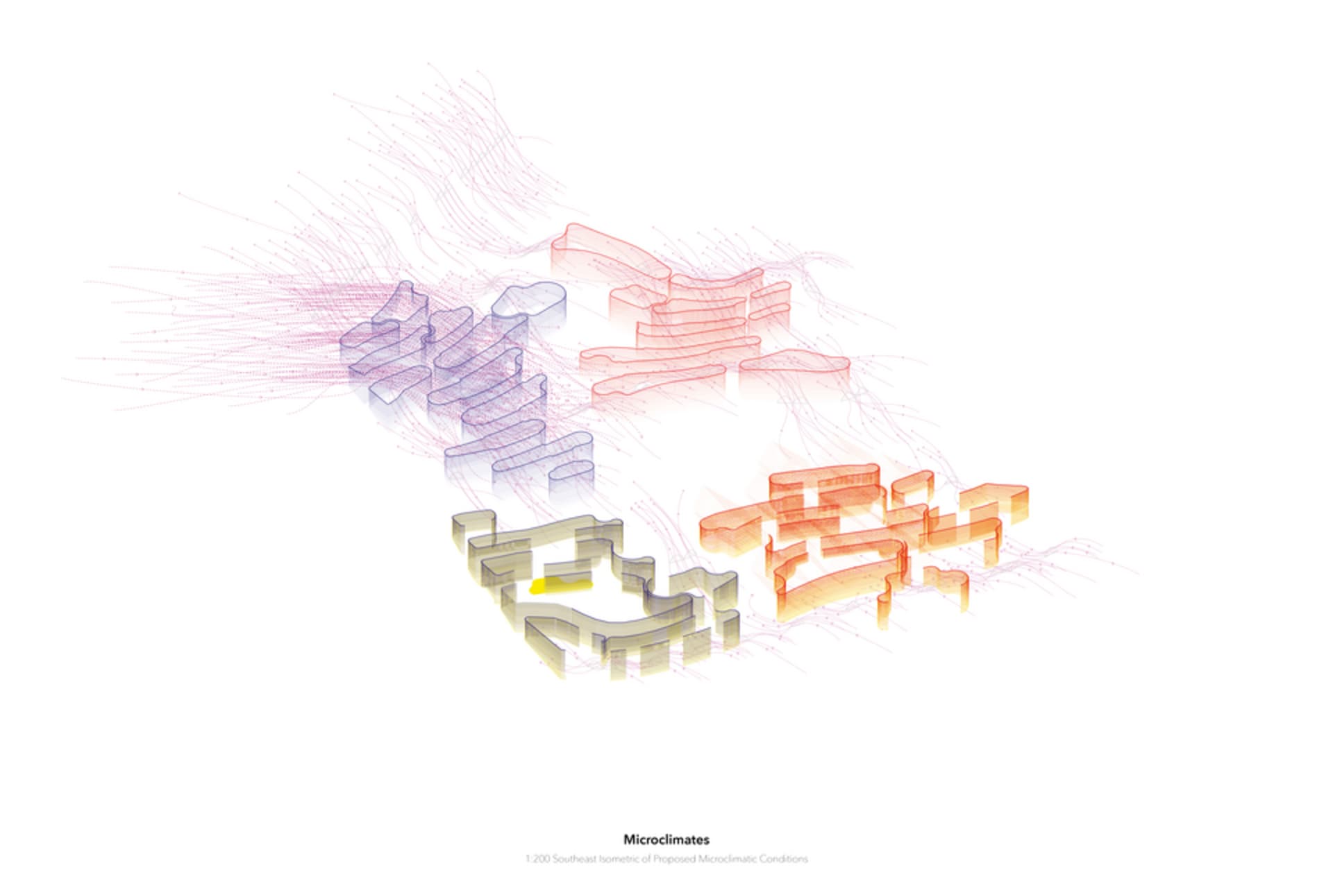 Isometric drawing showing the changing microclimatic conditions inside the Thermal Common