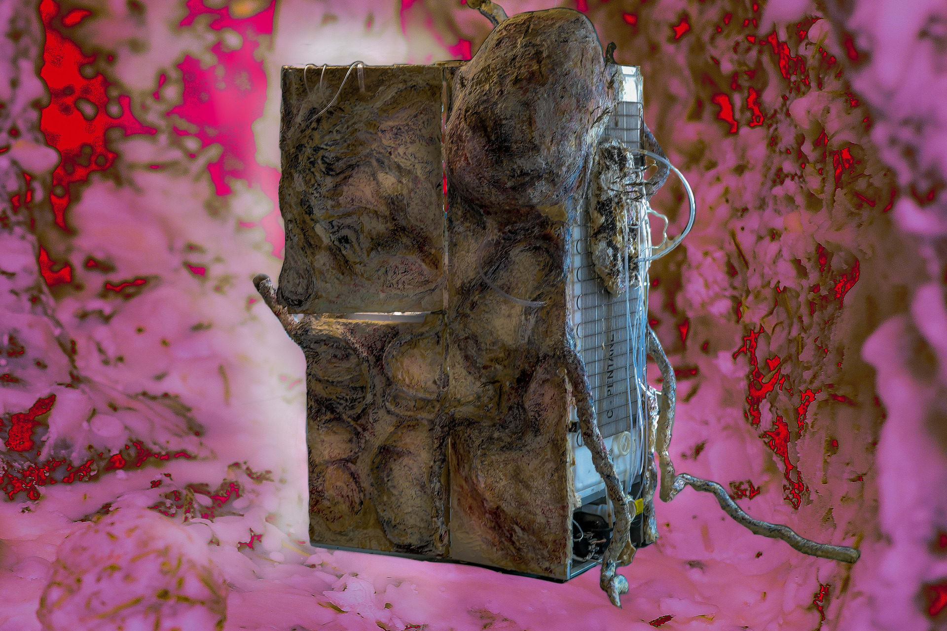 digital collage of sculptural fridge