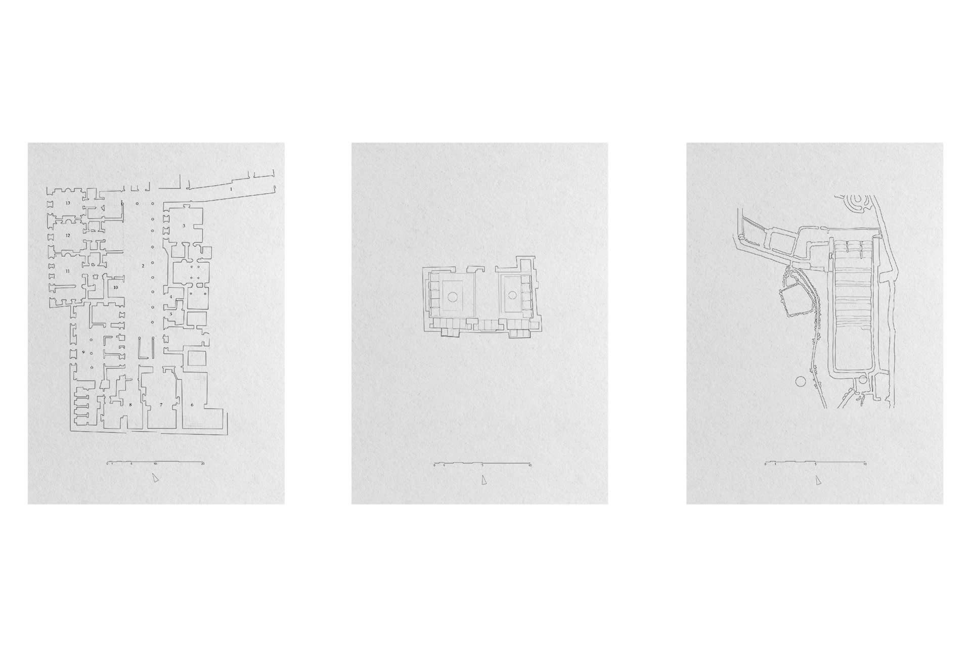 Precedent drawings of harem courtyars, mikveh, mashrabiya