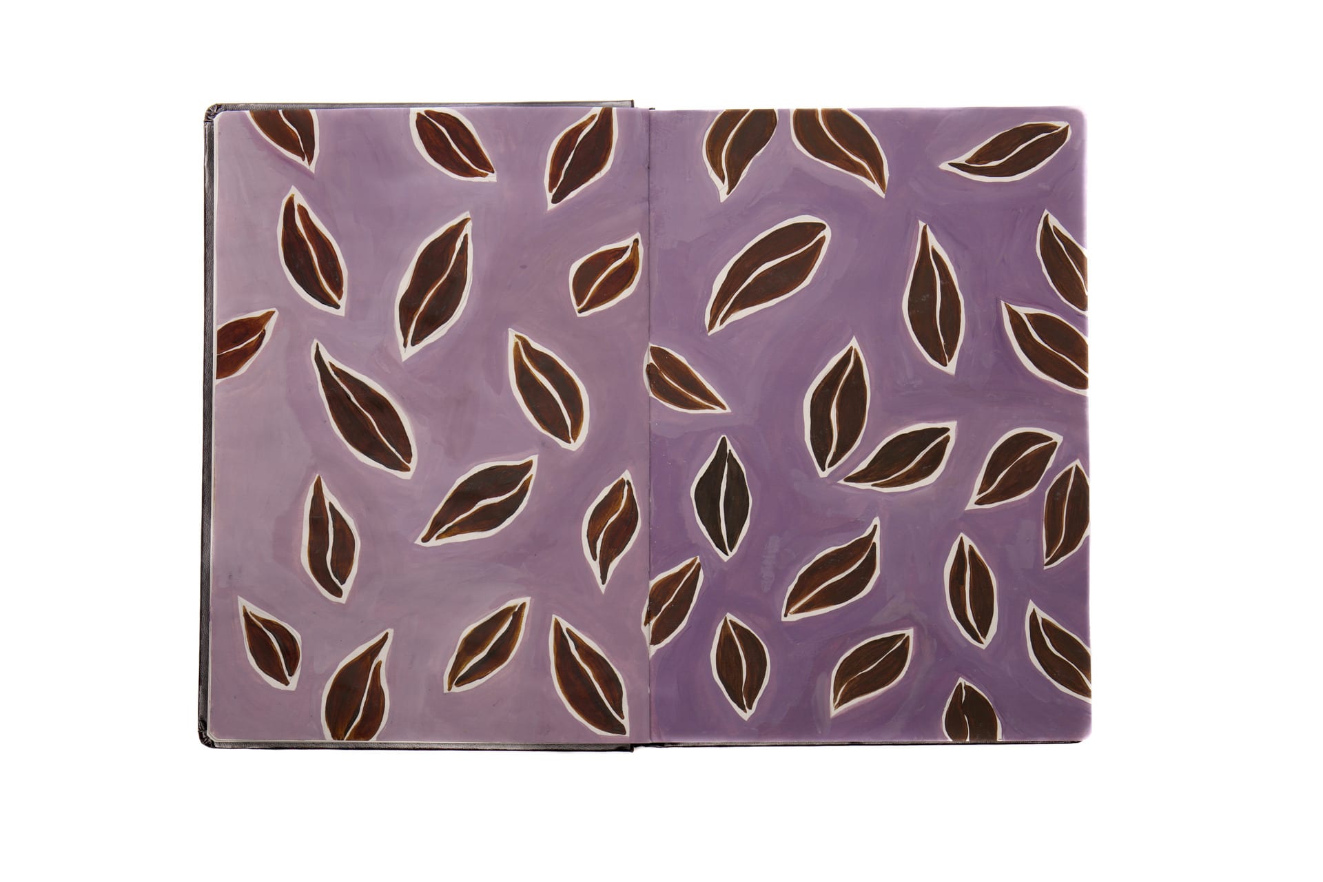 Vibrant painting of brown leaves with a dark lilac background.