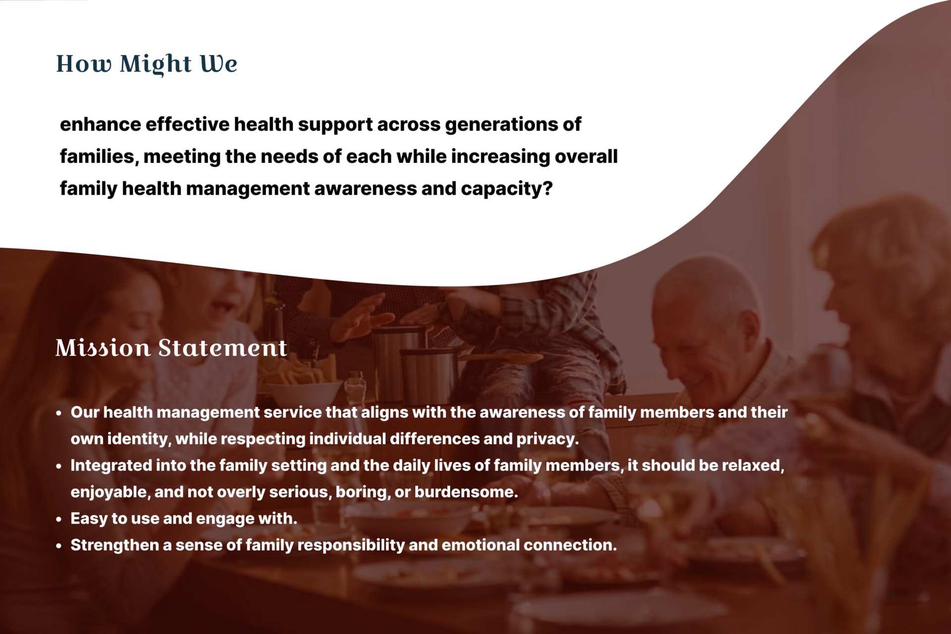 We aim to promote intergenerational communication within families to facilitate mutual support for health and personal 