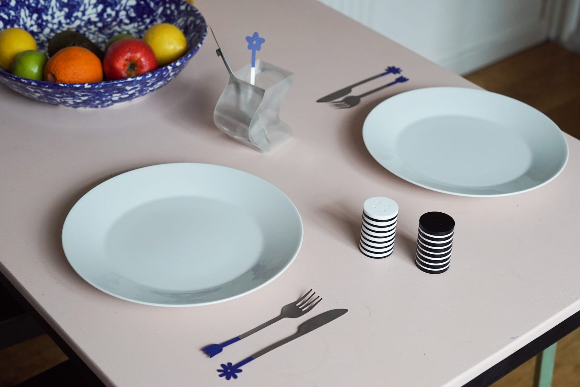 Dinner table set with products