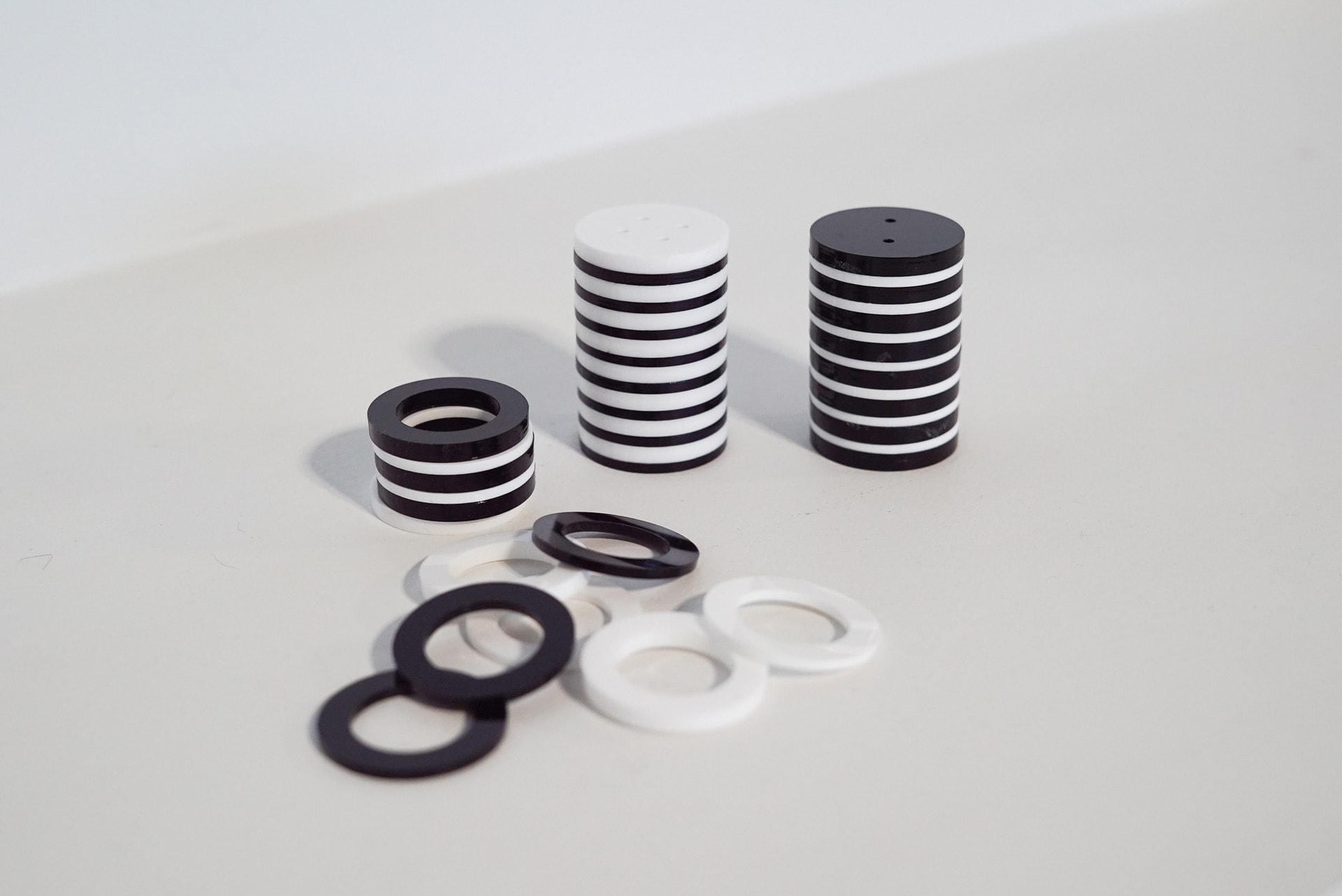 Laser cut rings to form salt & pepper shakers