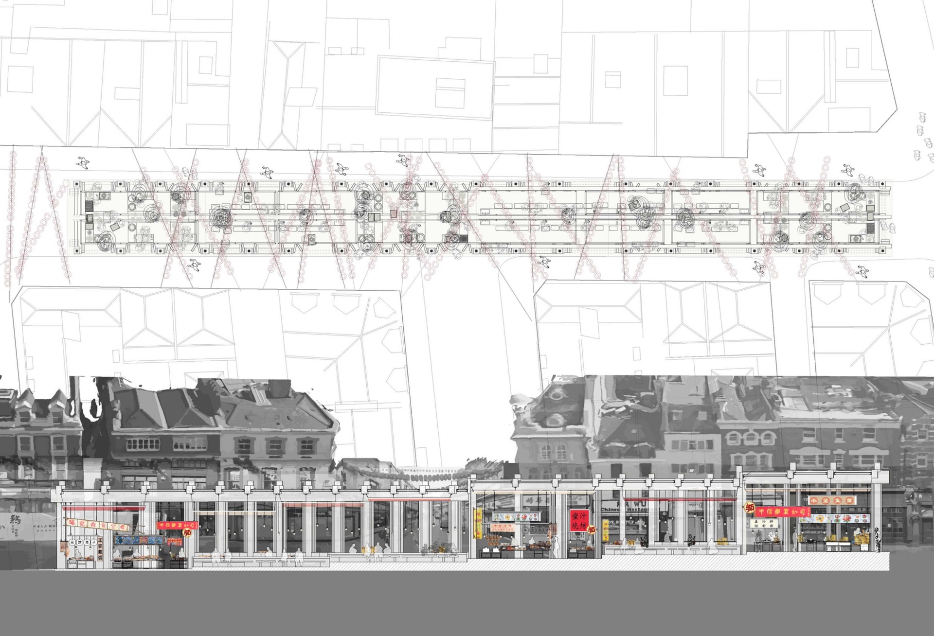 Plan and Section Drawing- Communal Kitchen and Dining Area - Photoshop - IIlustrator- Rhinoceros - Sheryl-Beh-ADS2