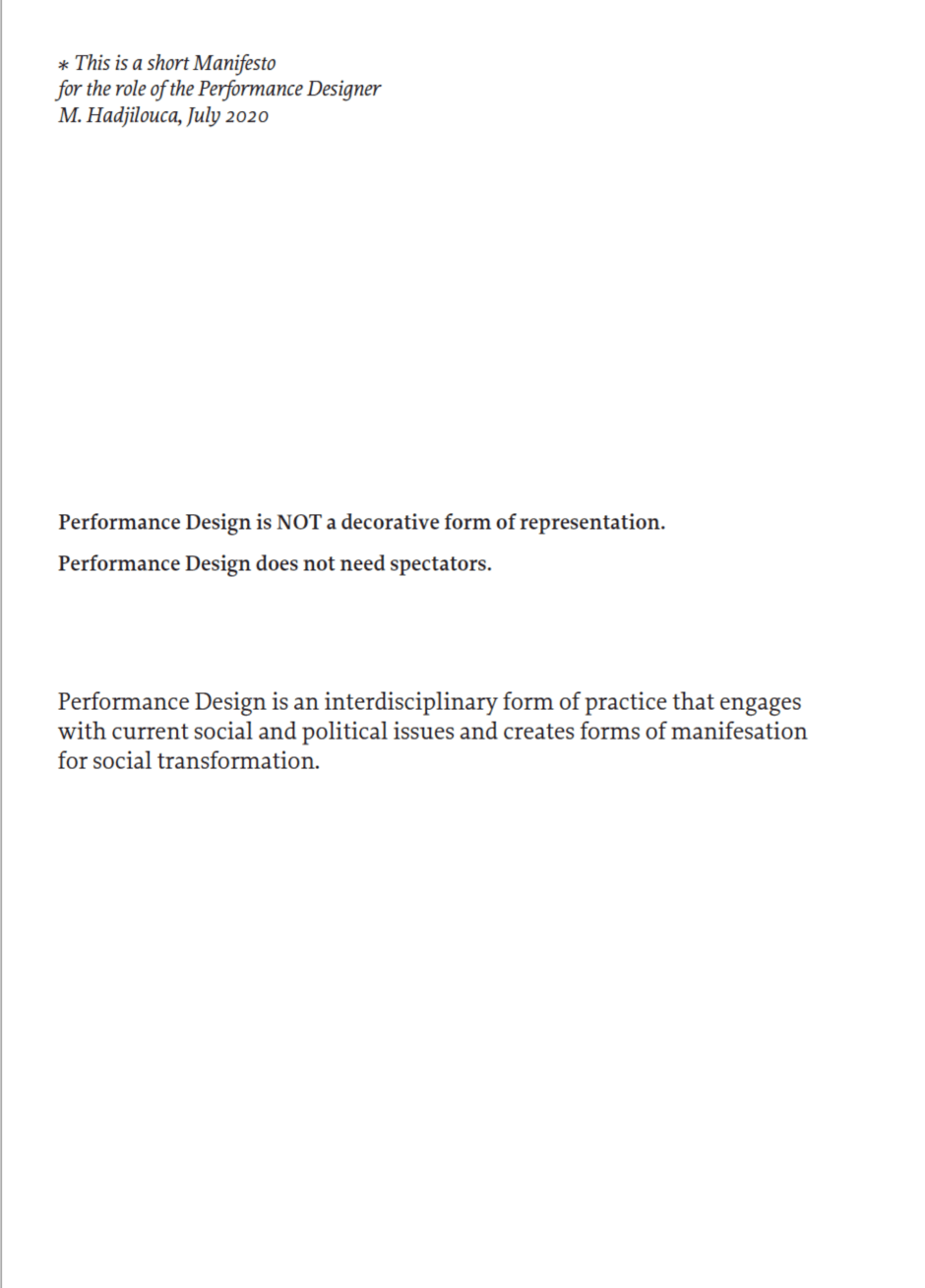 The Manifesto for the role of the Performance Designer 