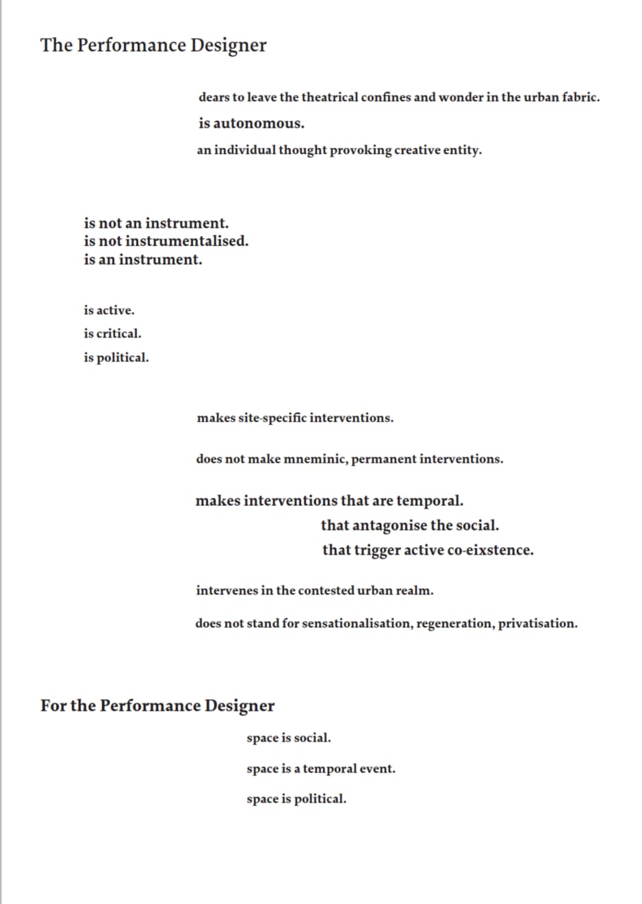 The Manifesto for the role of the Performance Designer 