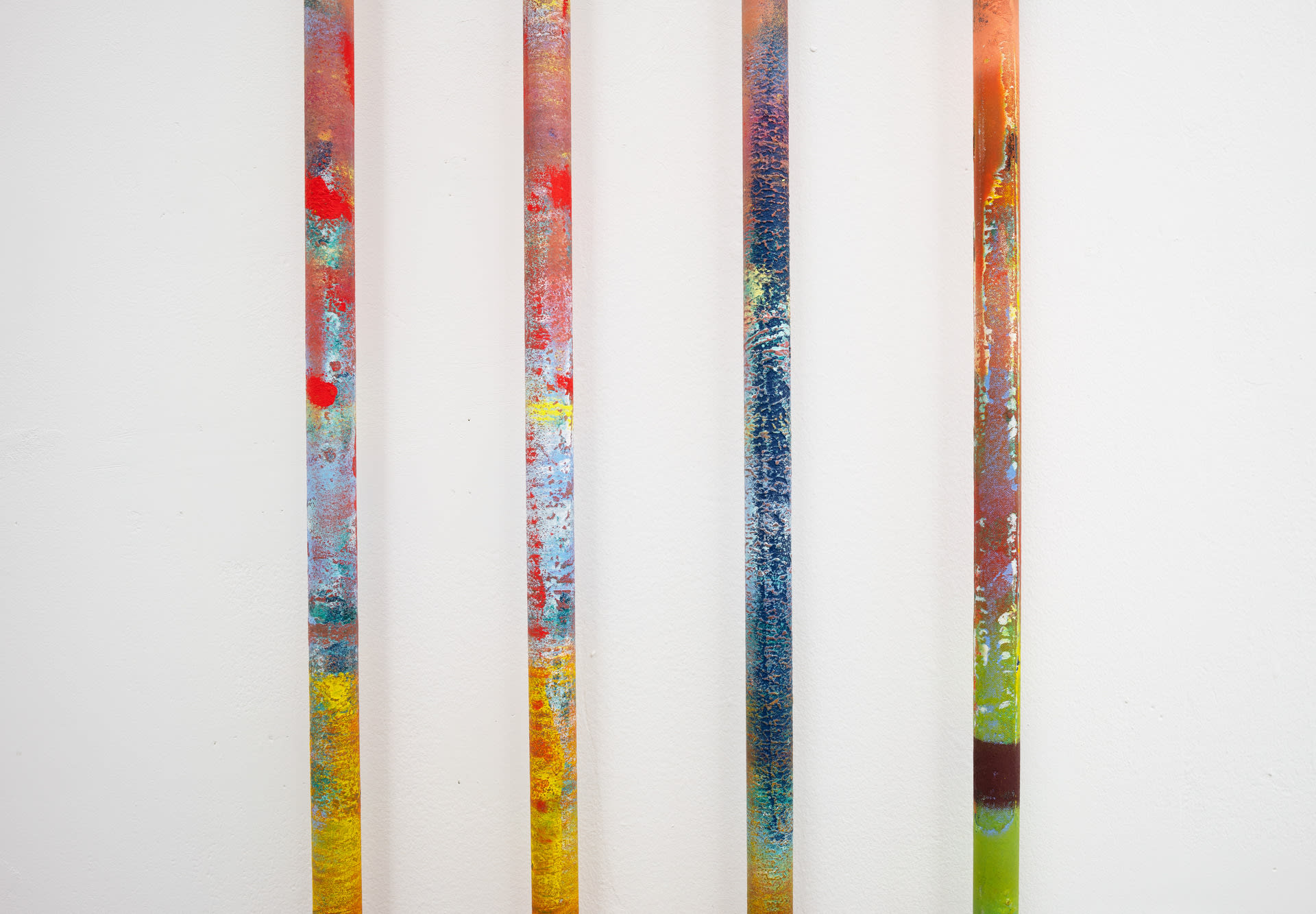 detail of Artefacts of Stochastic 1, 2 and 3. oil paint on chrome bars