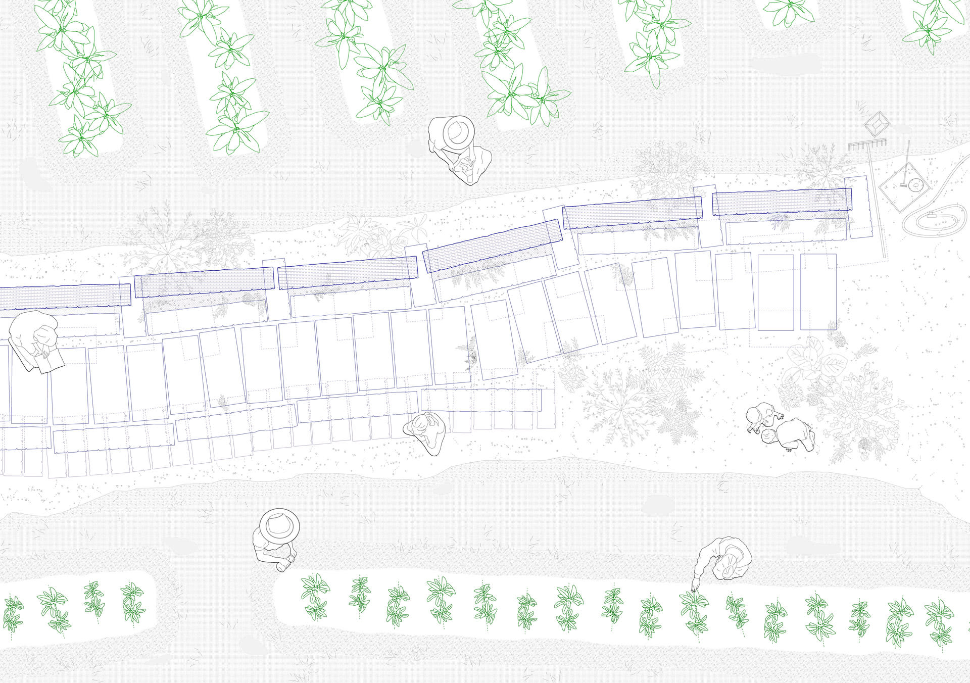 Farmers' living, market and footpath that expand the farmland as a productive landscape for the benefit of the public 