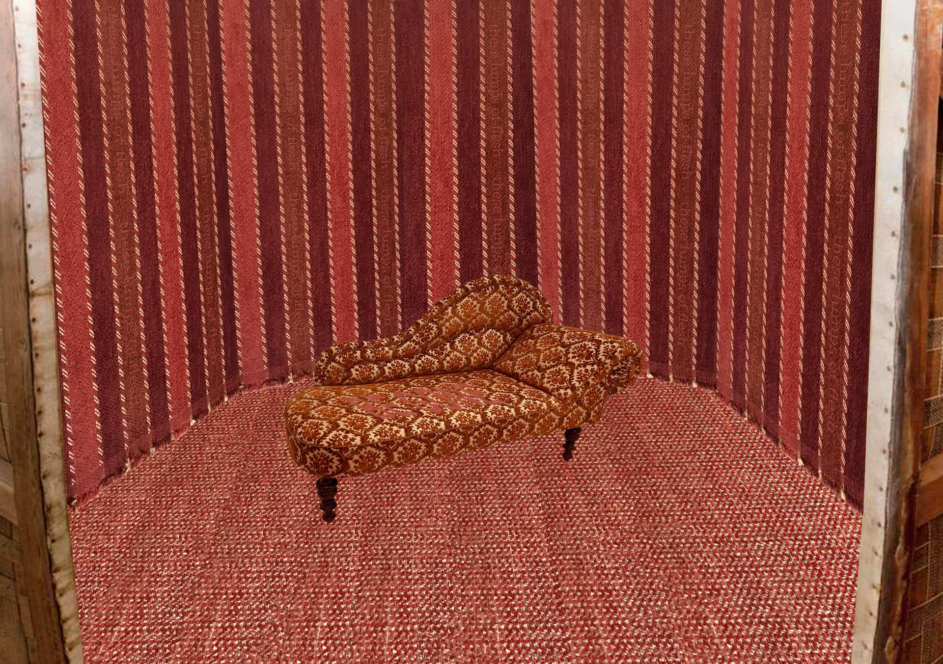 photoshop collage of round re room with chaise longue in middle