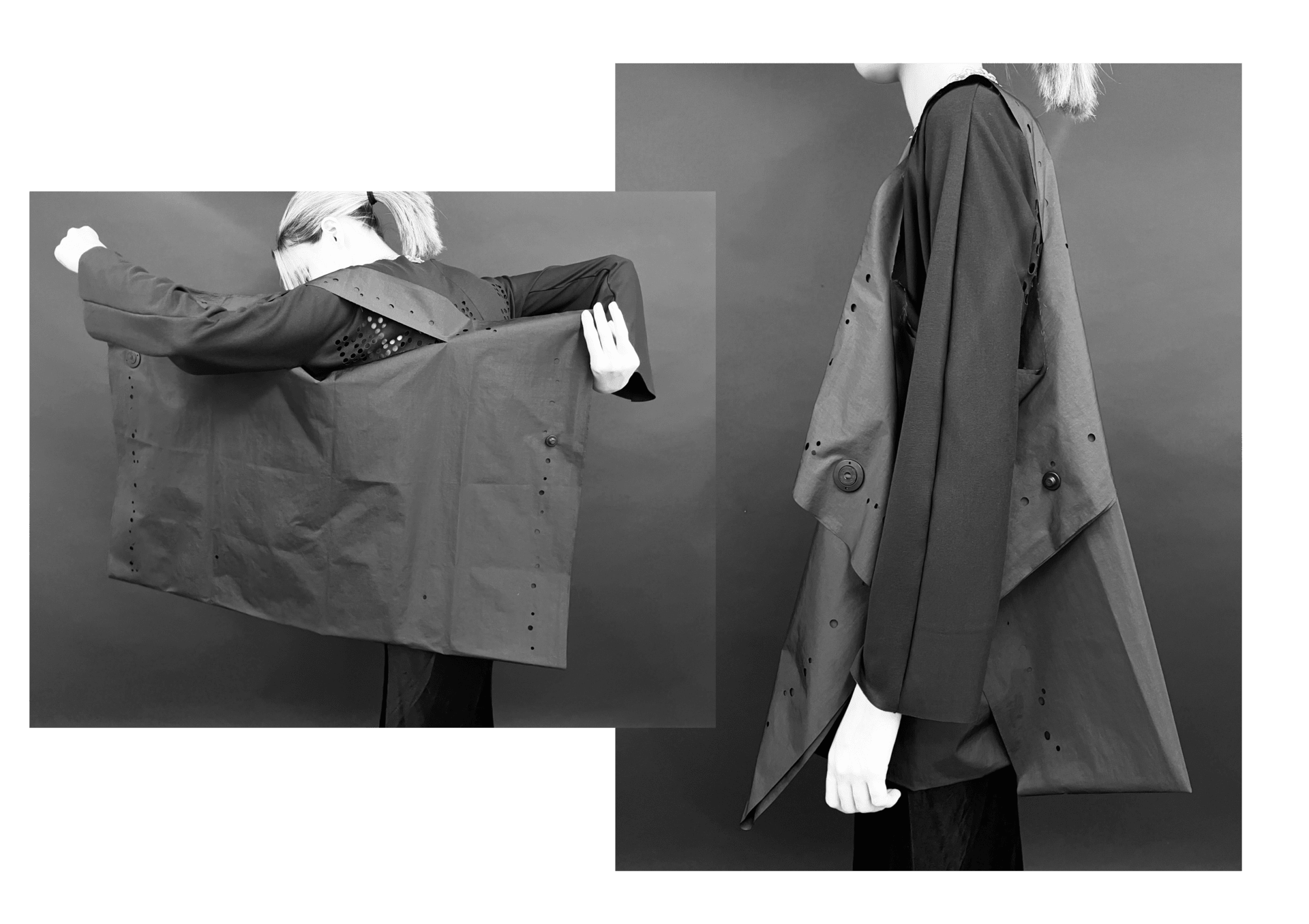 Two images of the shopper being worn expanded and folded