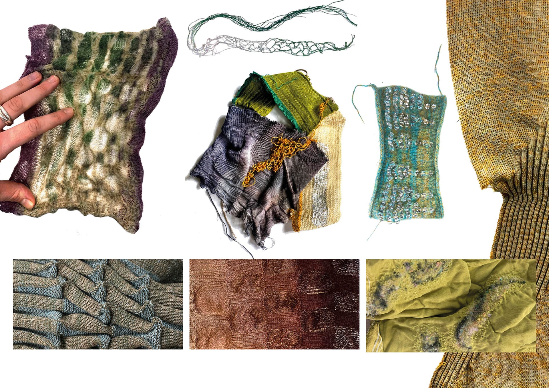 A selection of textile swatches using various techniques. 