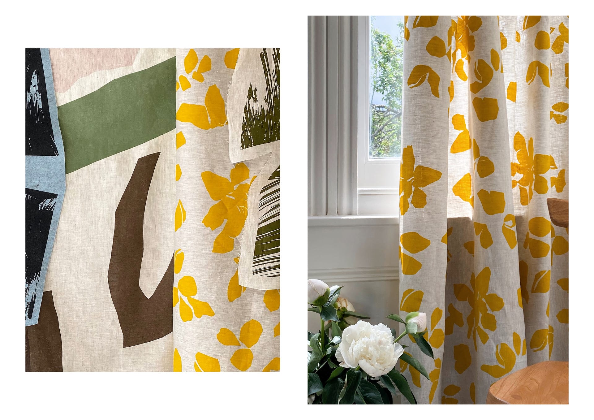 Gorse Print on Linen as Curtains