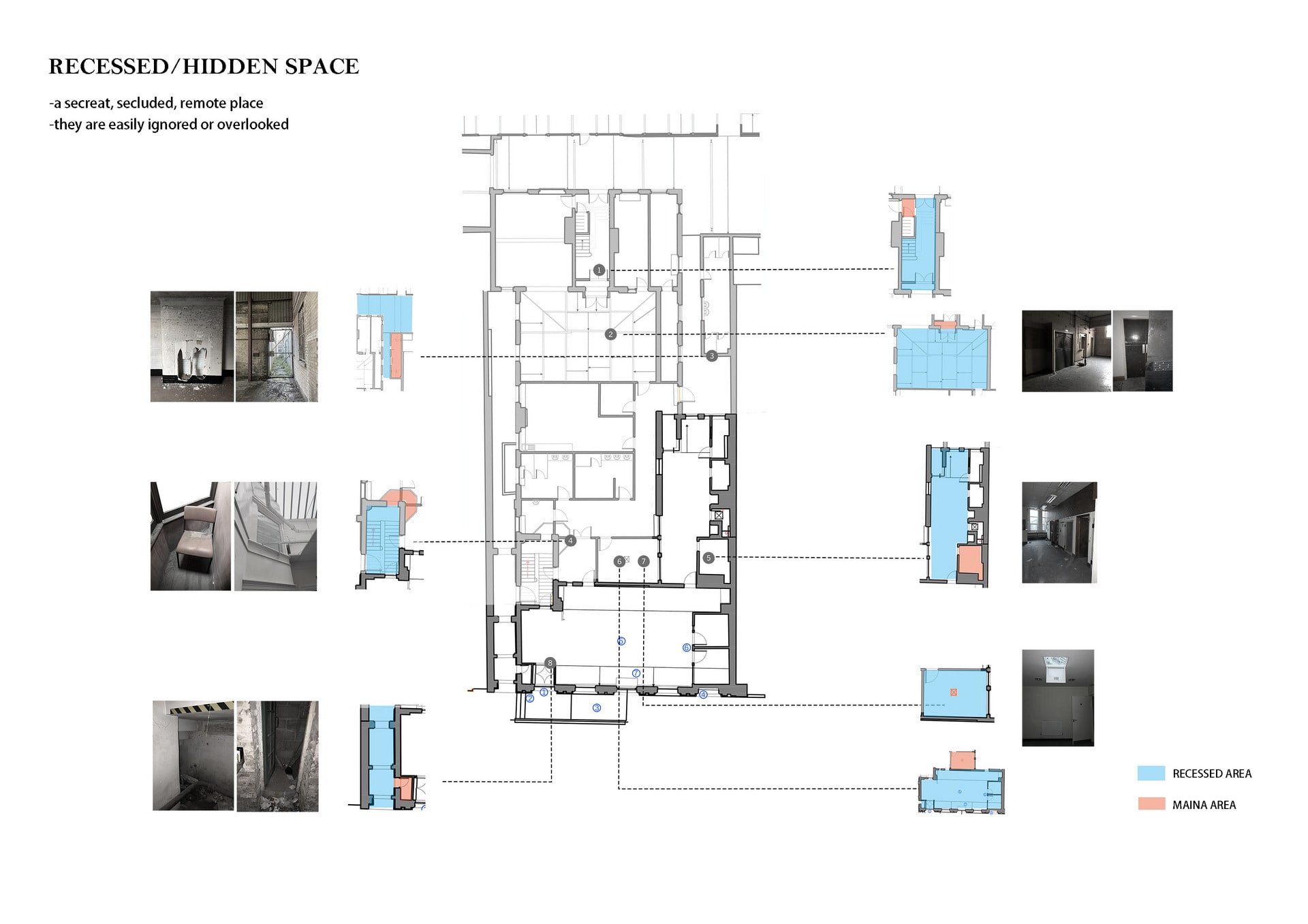 When I first went to this place, I became interested in the hidden, dark spaces of this building. Most of these spaces are hard to see; dark and hidden, like the space under the stairs.