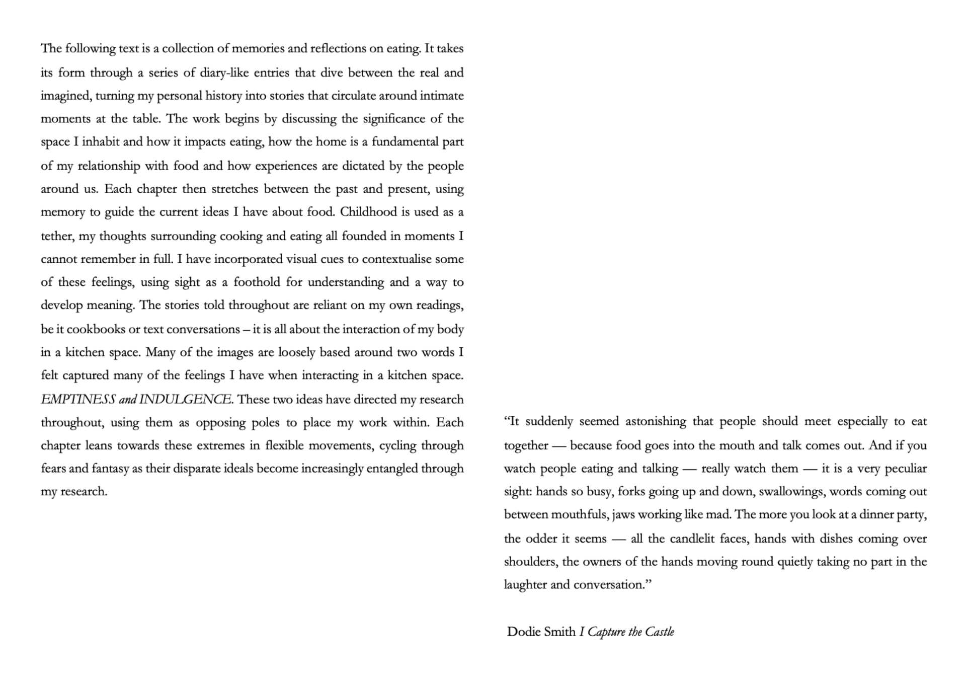 Abstract text and quote from Dodie Smith. Text attached in pdf below.