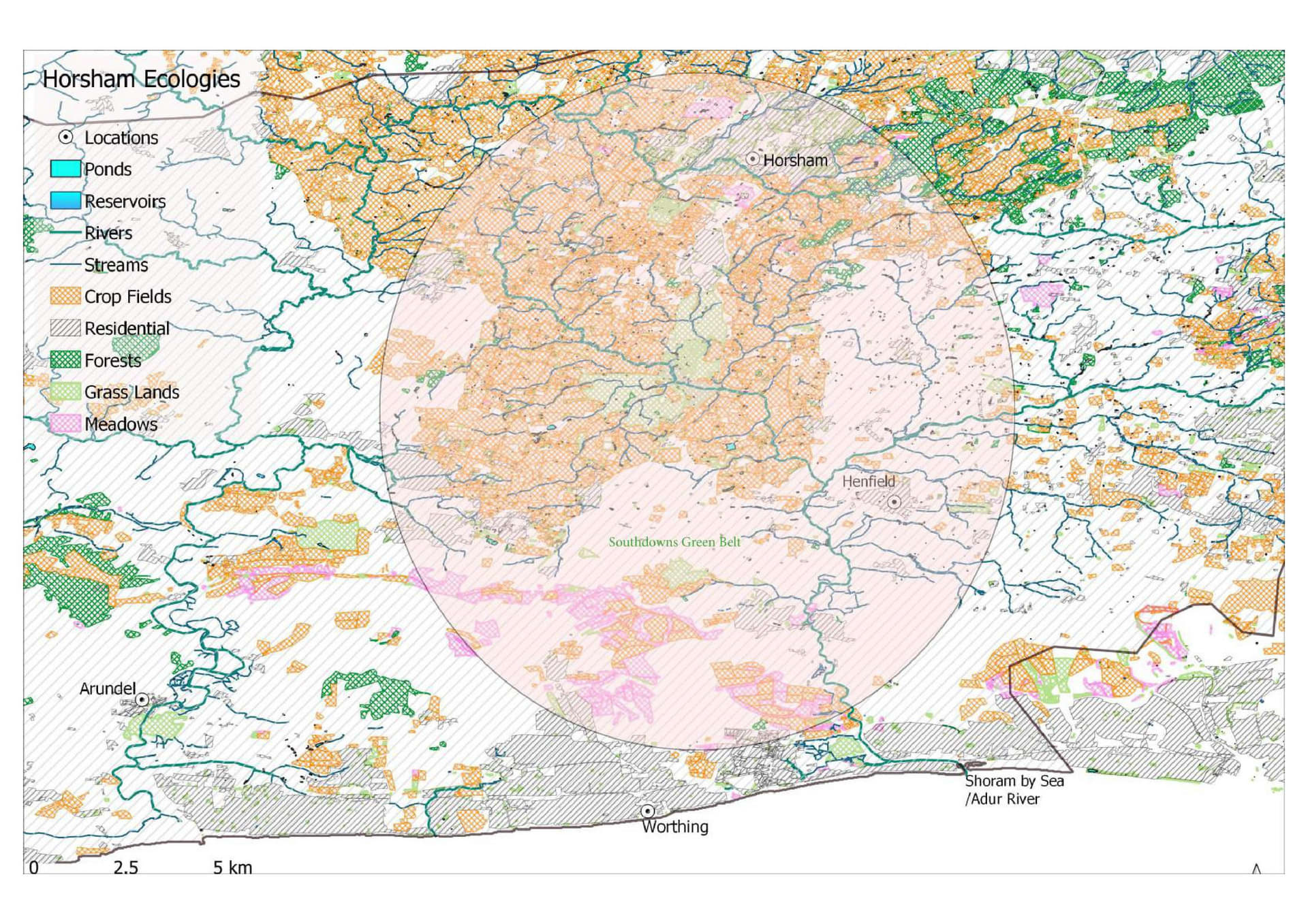 Map showing the environmental plan of Horsham district 