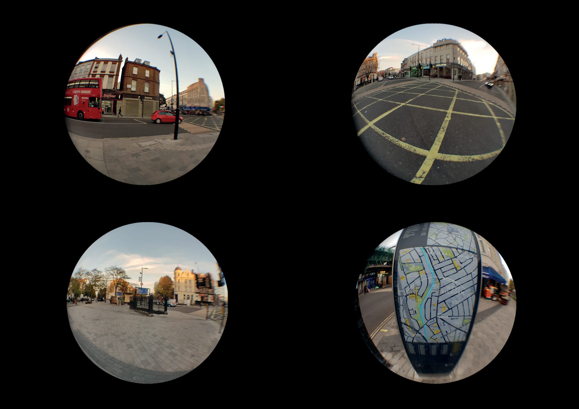 4 fisheye photos or urban spaces