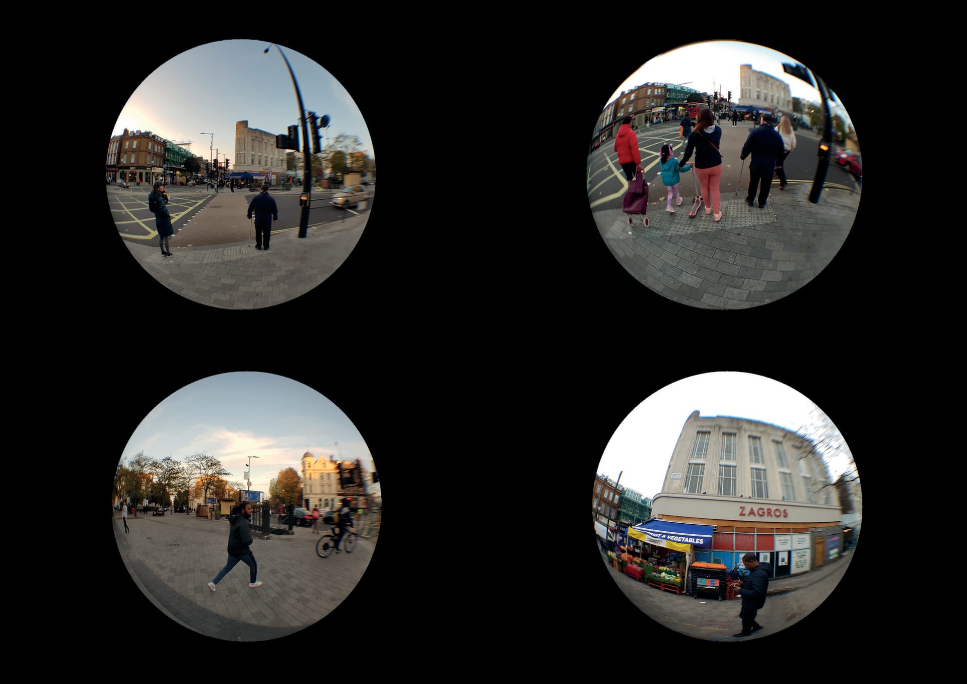 4 fisheye photos or urban spaces