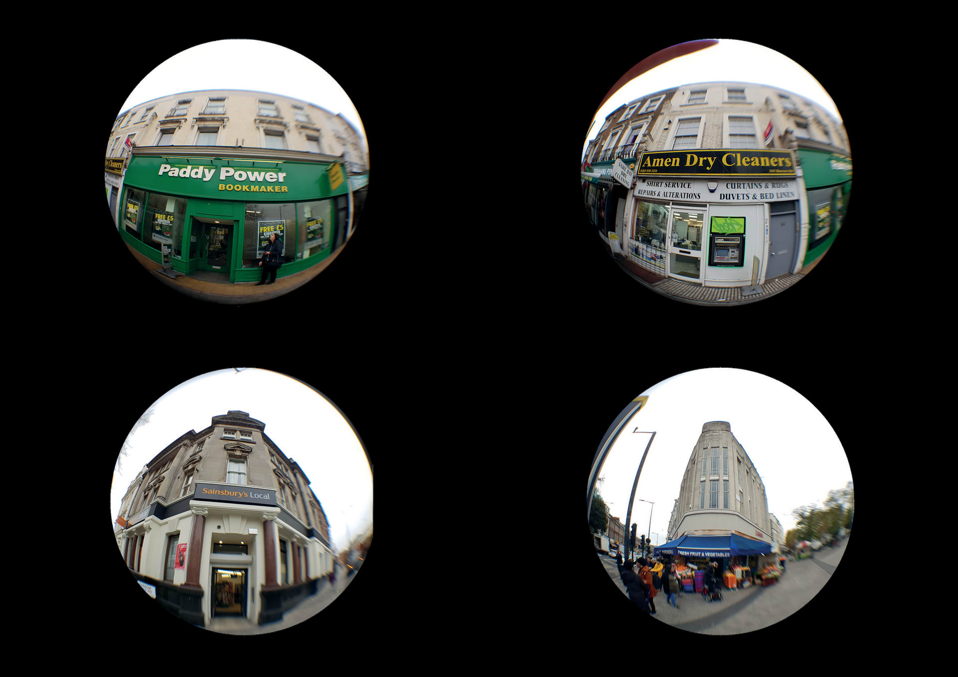 4 fisheye photos or urban spaces