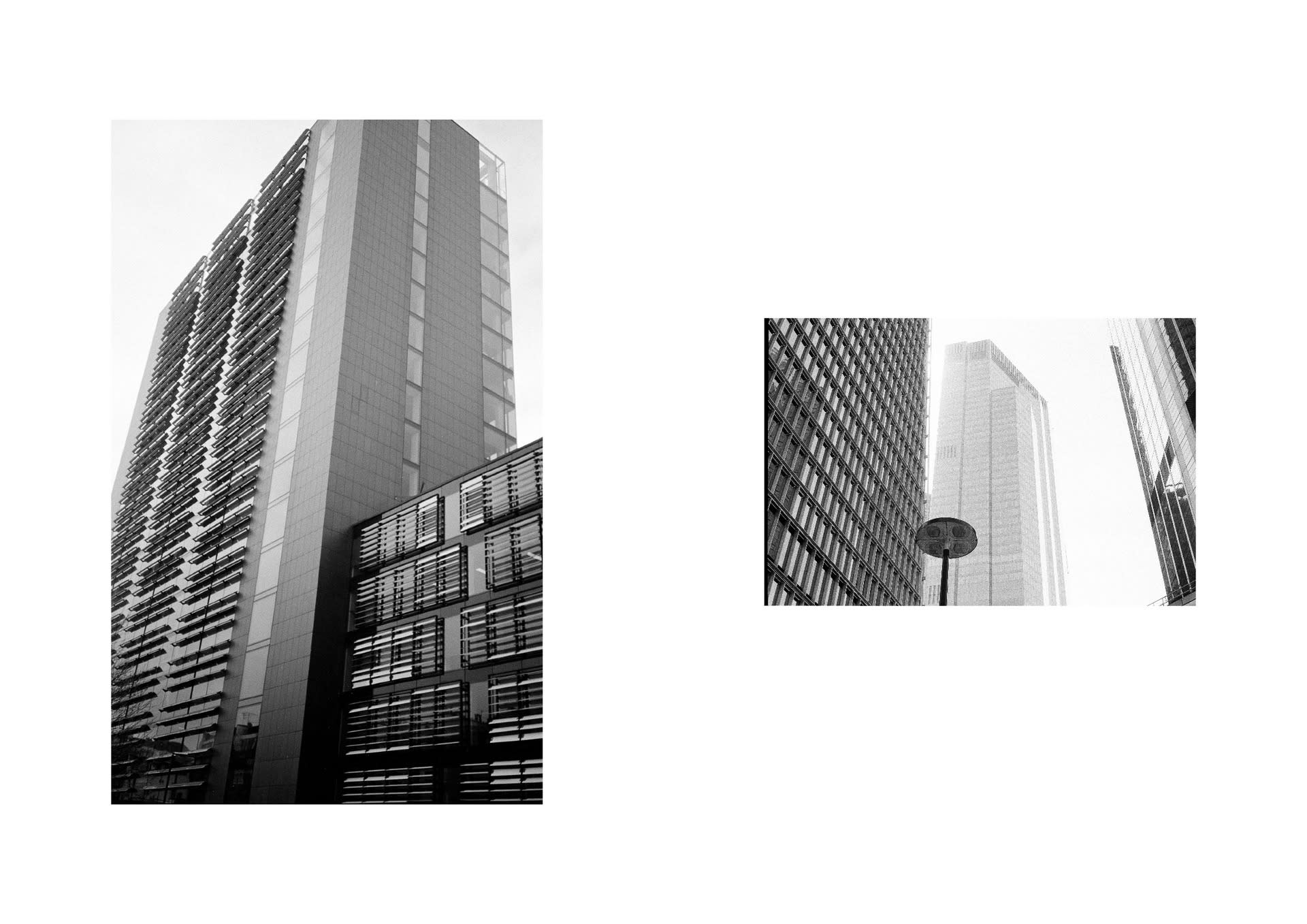 Collage image of my work. Two separte images of buildings side by side
