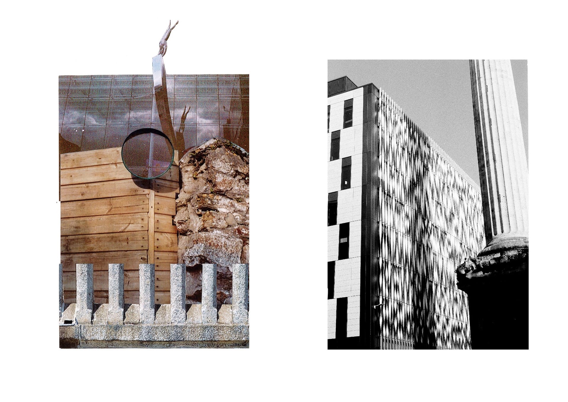 Collage image of my work. left: collage right :building