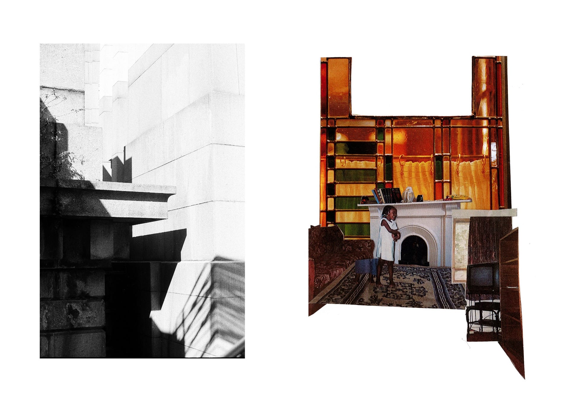 Collage image of my work. Left: building Right :collage