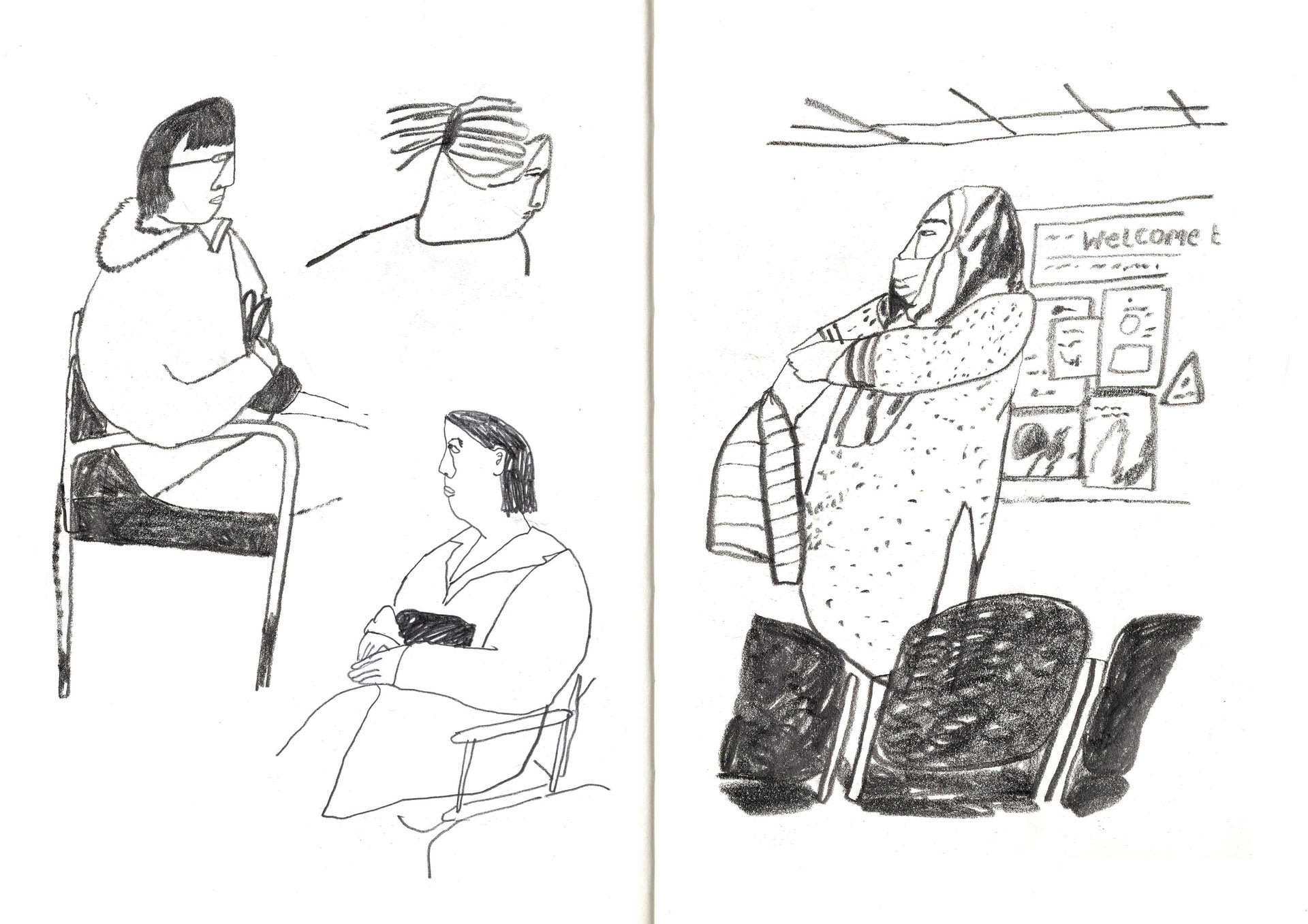 Drawings of patients in waiting room