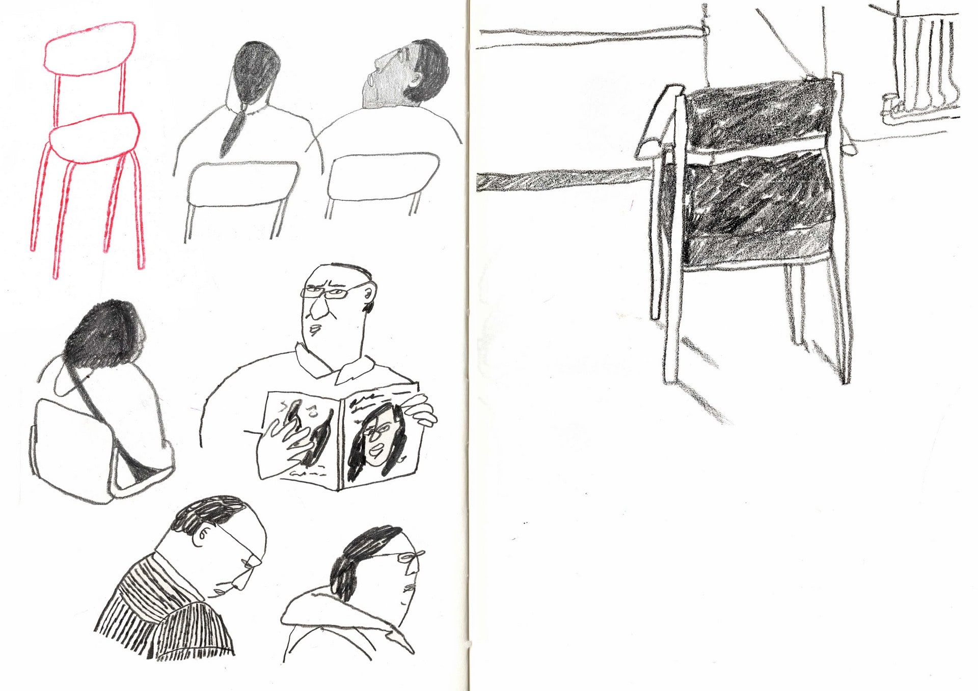 Drawings of patients in waiting room