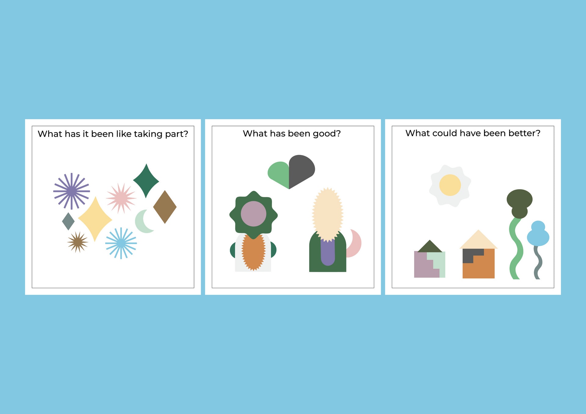 An example image showing how the question sheets can be answered using the shape stickers.