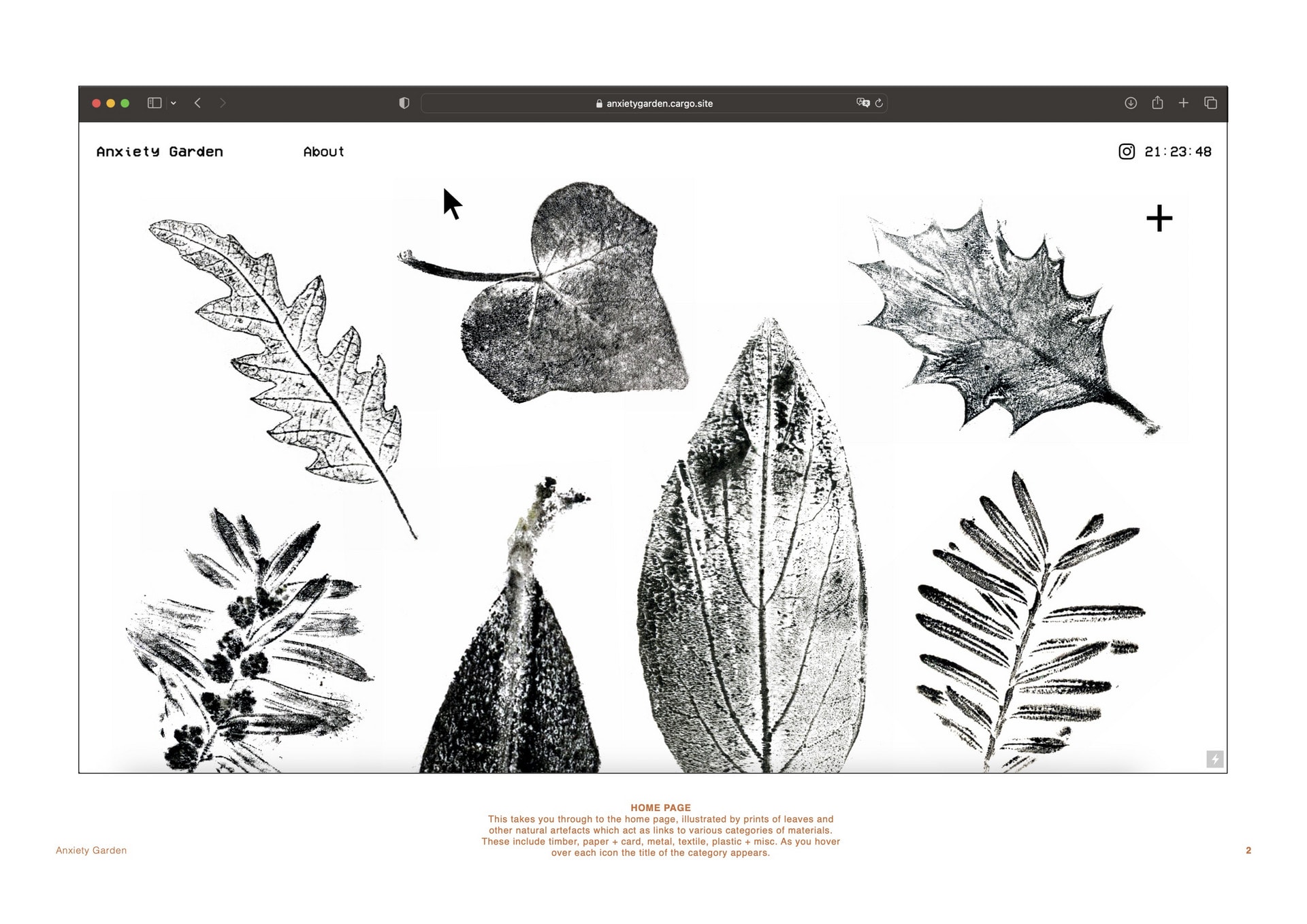 Website homepage with multiple leaves as buttons.