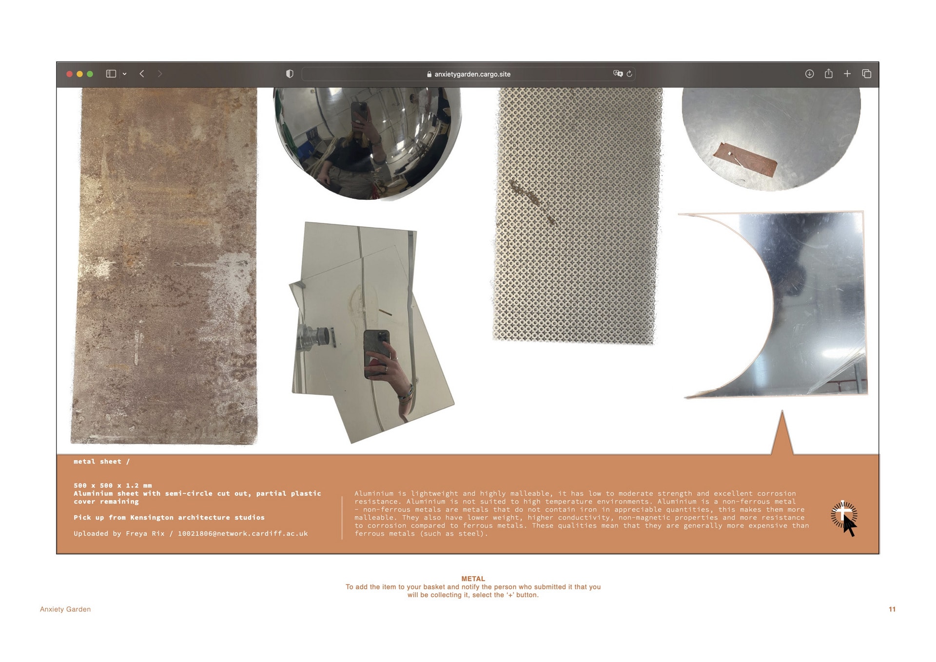 More details of the material displayed at the bottom.