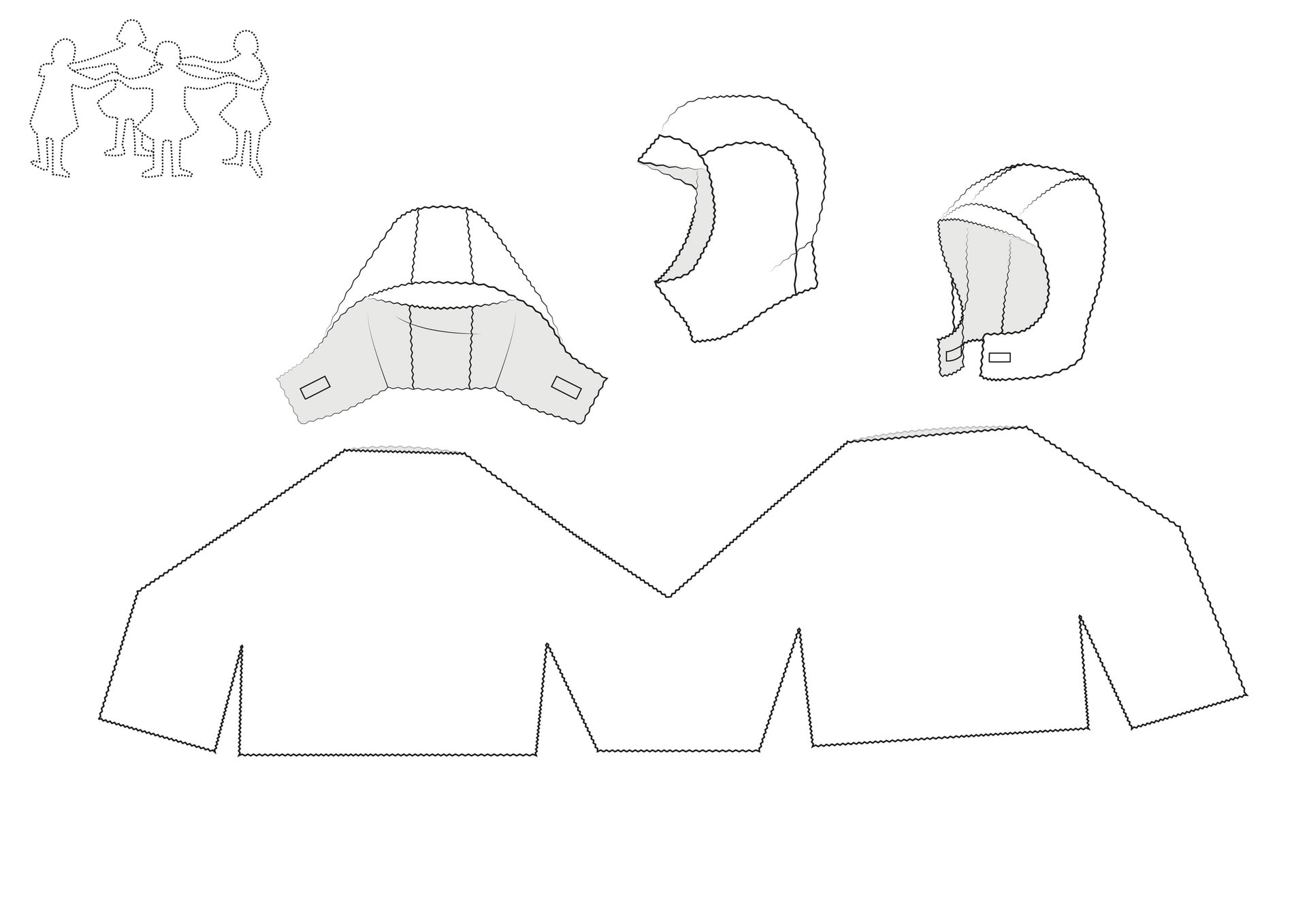 A technical drawing of our wearable architecture pattern-making components.