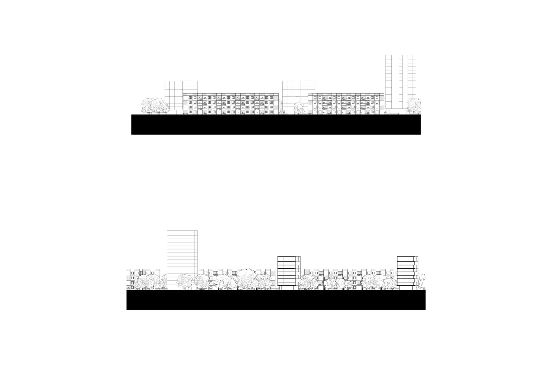 Northern block facade elevations, 1:1000 at A3, own work.