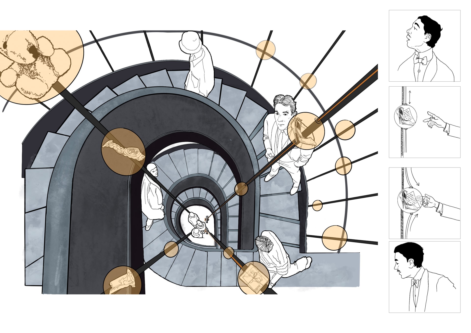 EARLY SKETCHES OF THE DISPLAY SYSTEM AND STAIRCASE