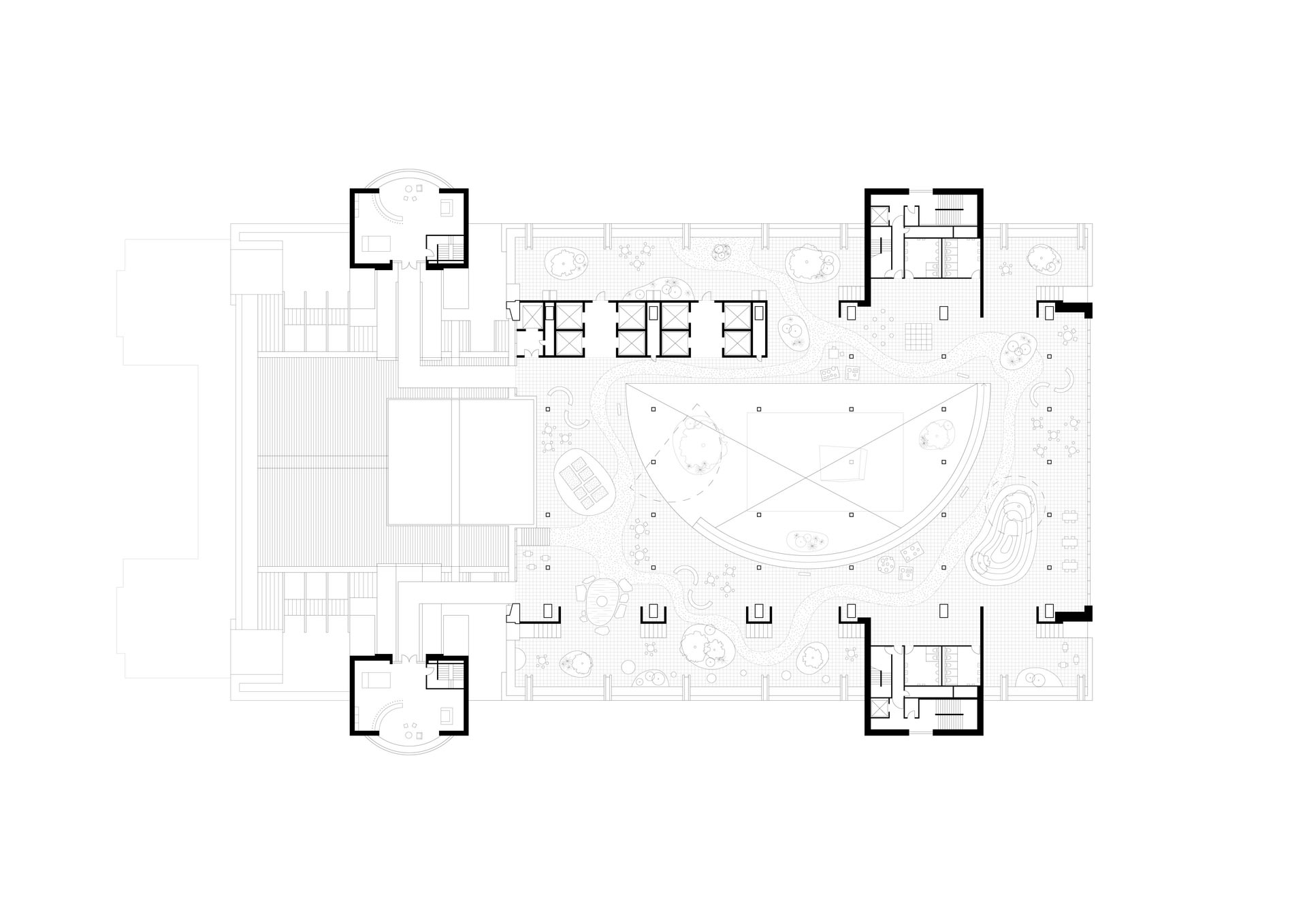 The top floor is devoted to a public garden, but mostly used by the inhabitants of the building and visiting children